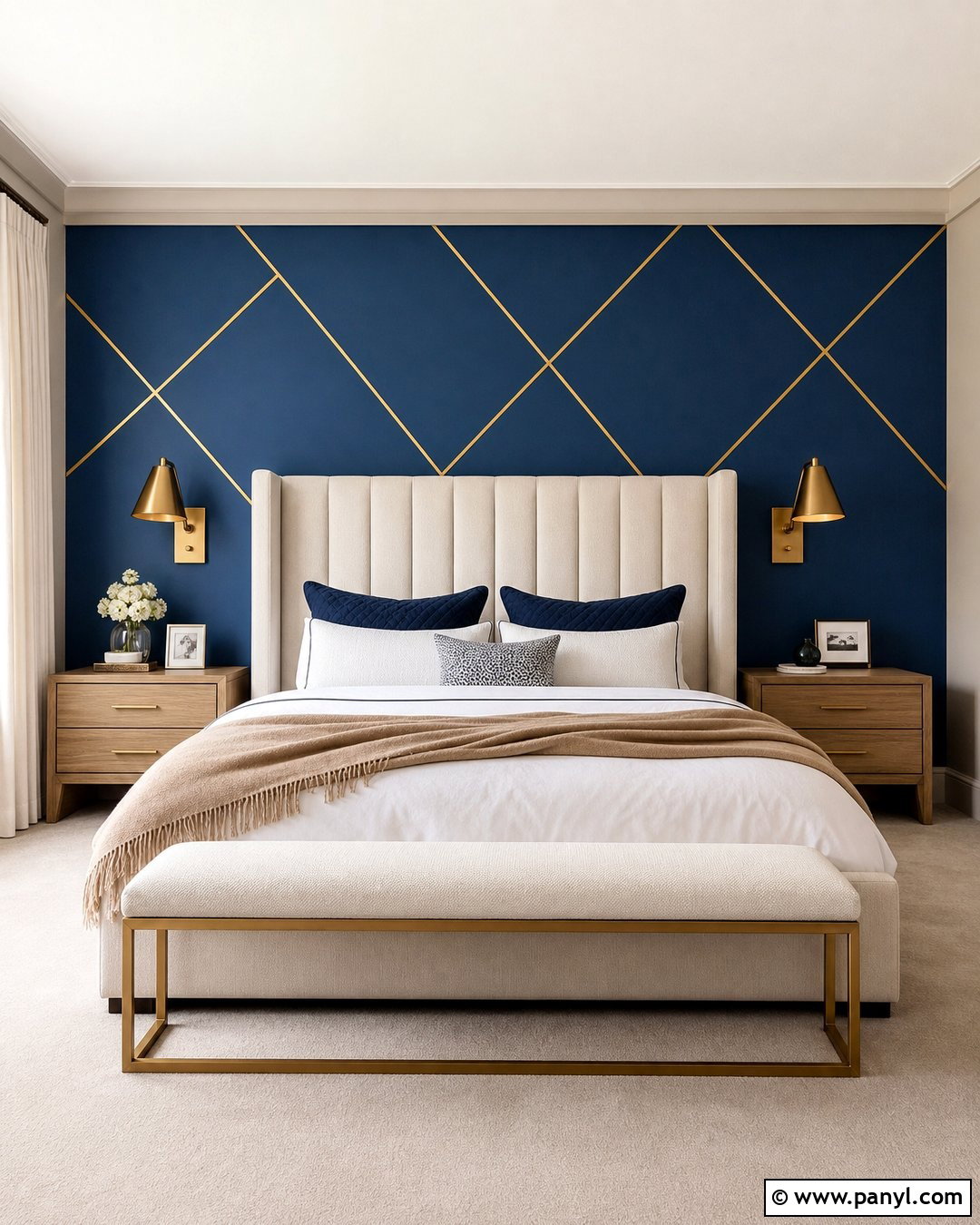 Royal Blue Bedroom Wall With Gold Angled Lines - 20 Blue Wall With Gold Lines