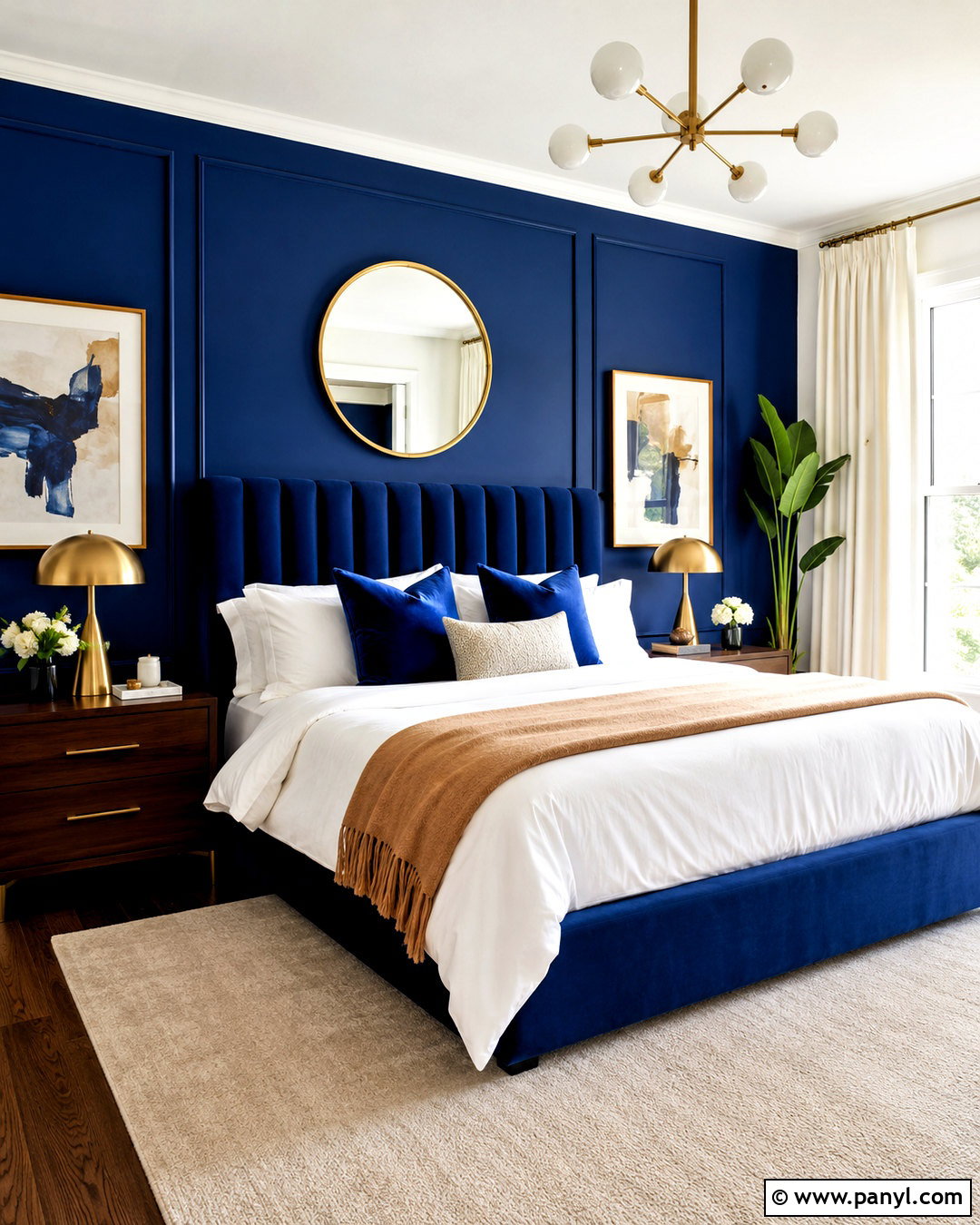 Royal Blue Bedroom With Brass Details - 20 blue colour bedroom ideas