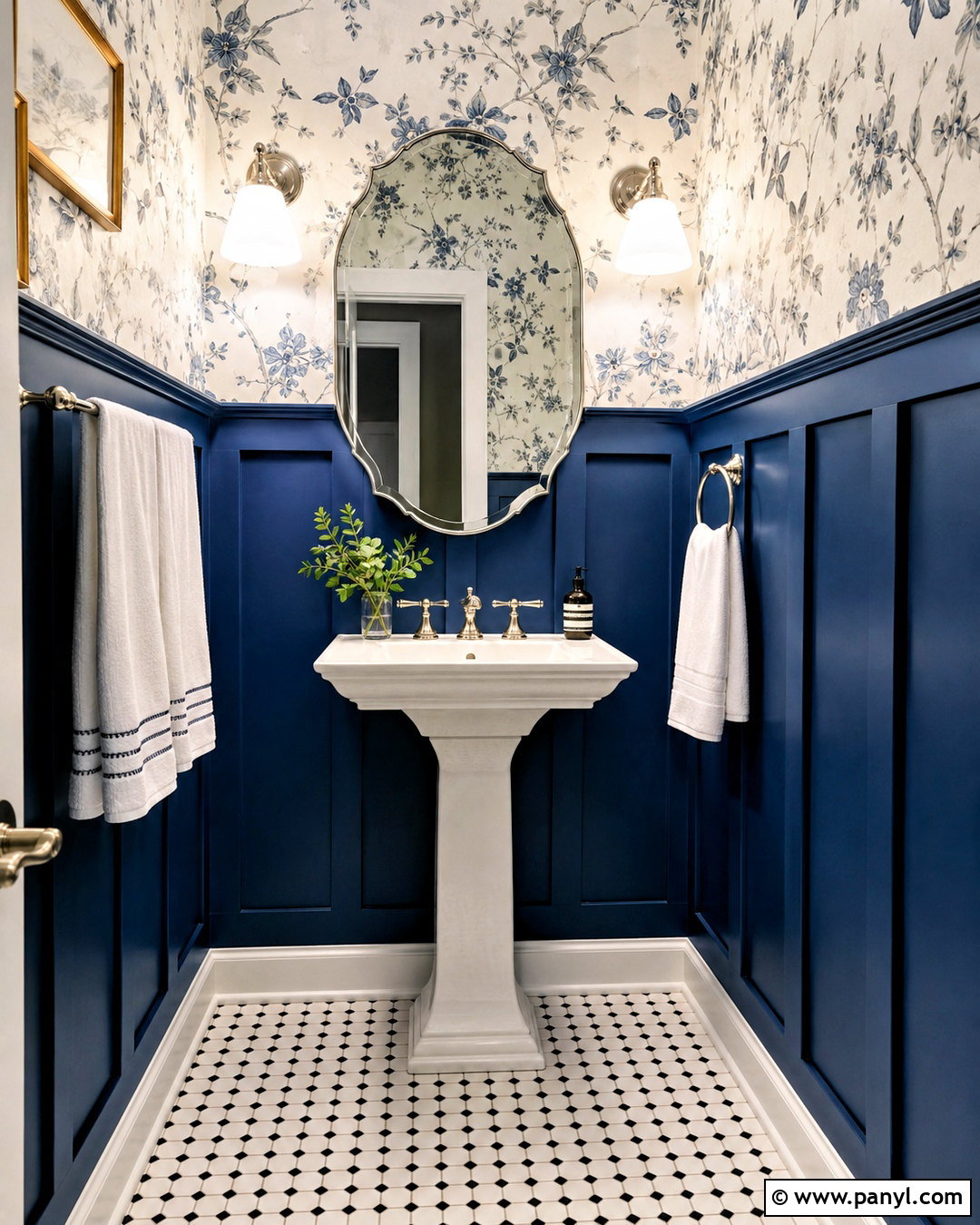Royal Blue Board and Batten Powder Room - 20 blue board and batten wall ideas