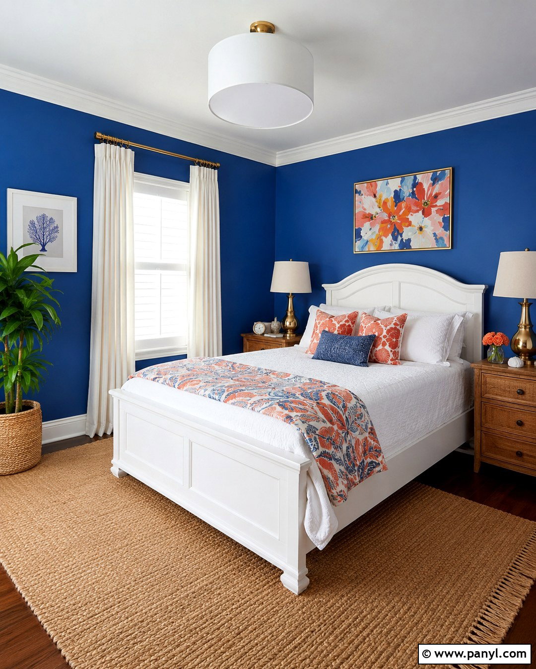 Royal Blue Guest Bedroom With White Trim - 20 Blue Wall White Trim Ideas