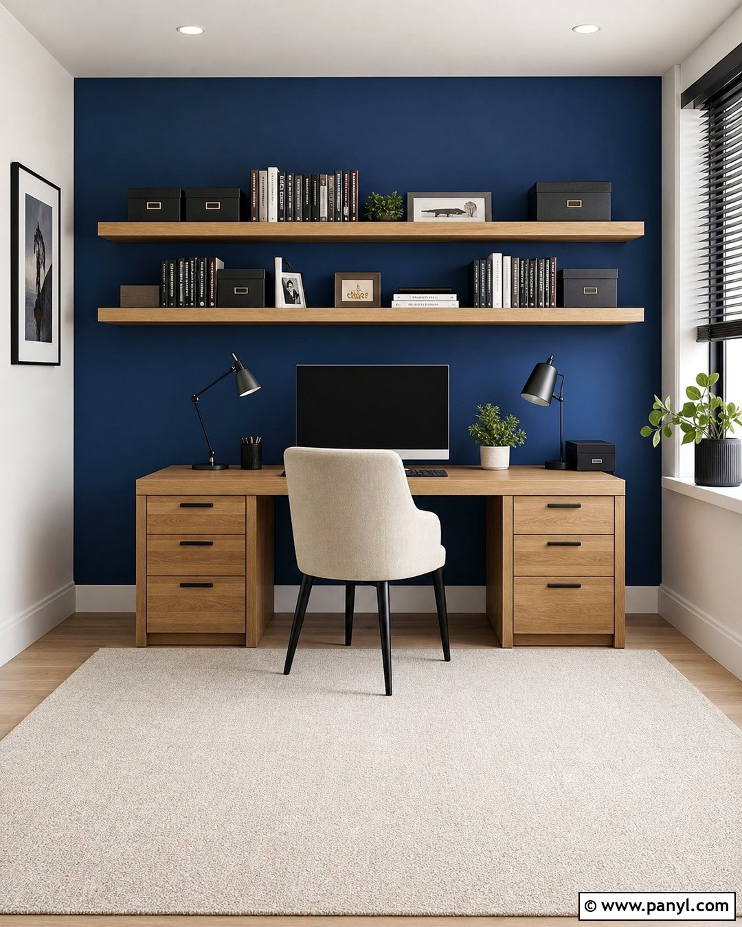 Royal Blue Home Office Feature Wall - 35 blue feature wall ideas