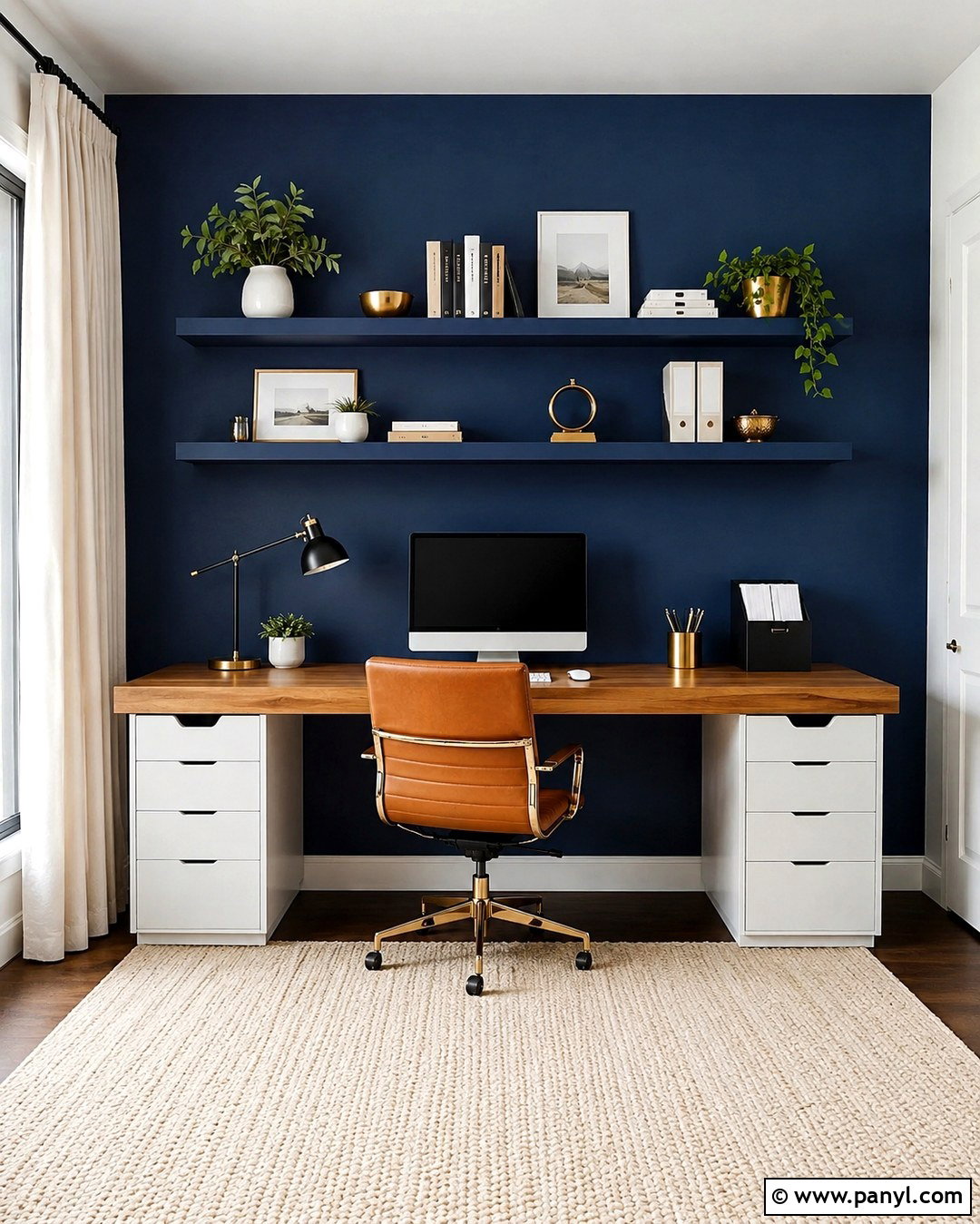 Royal Blue Home Office Feature Wall - 20 Royal Blue Feature Wall Ideas
