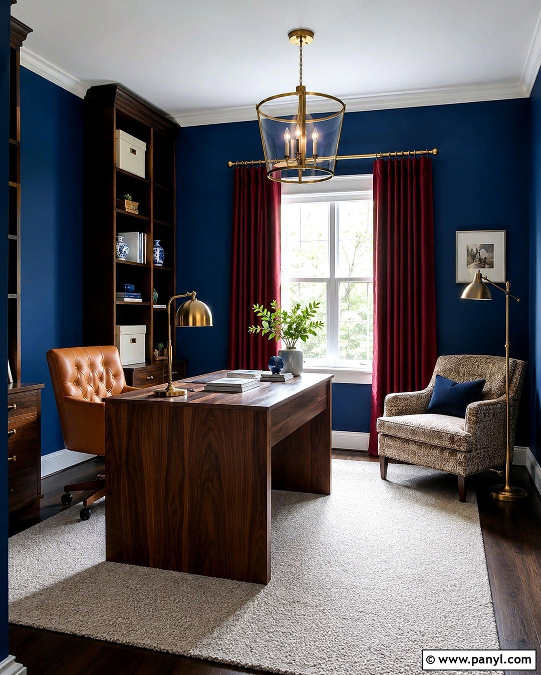 Royal Blue Home Office With Red Curtains - 20 Blue Walls Red Curtains
