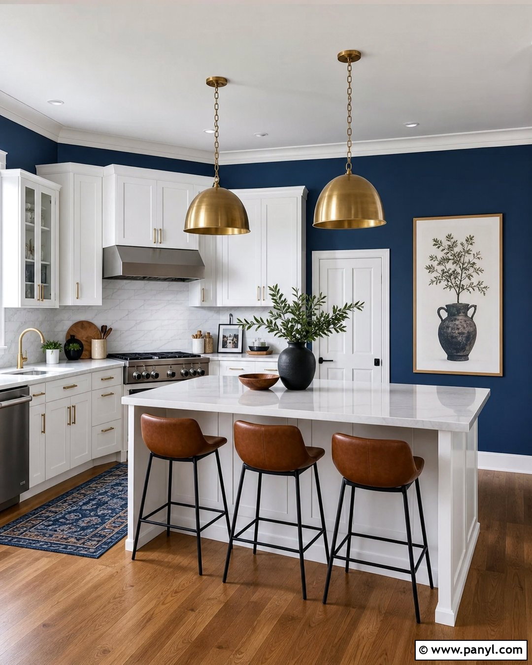 Royal Blue Kitchen Walls With Brass Accents - 45 blue kitchen walls