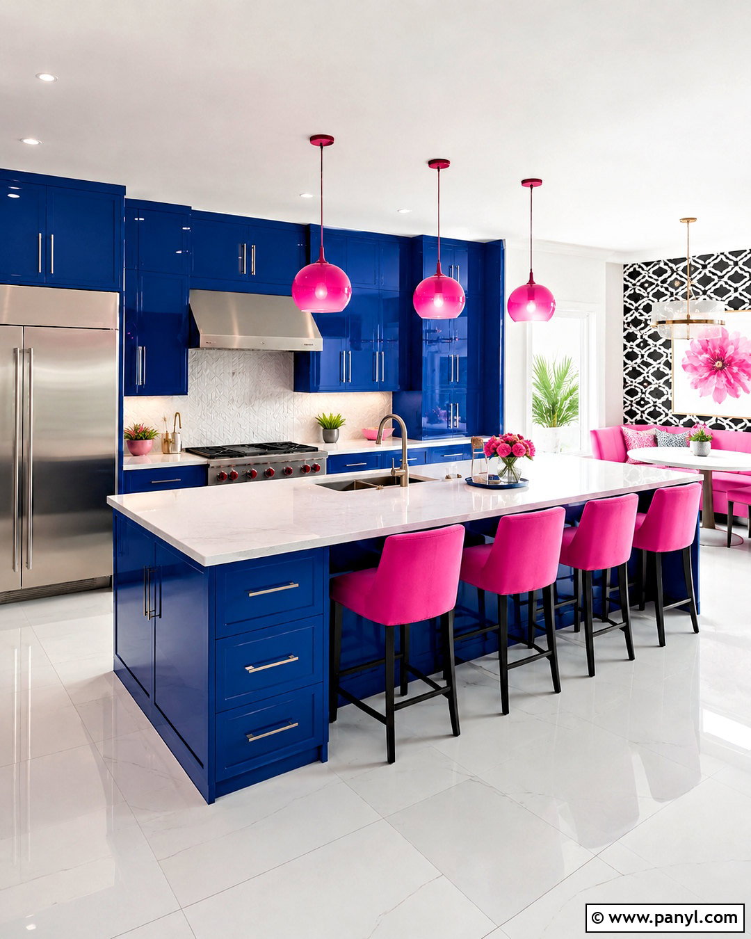 Royal Blue Kitchen With Hot Pink Accents - 20 blue and pink kitchen ideas