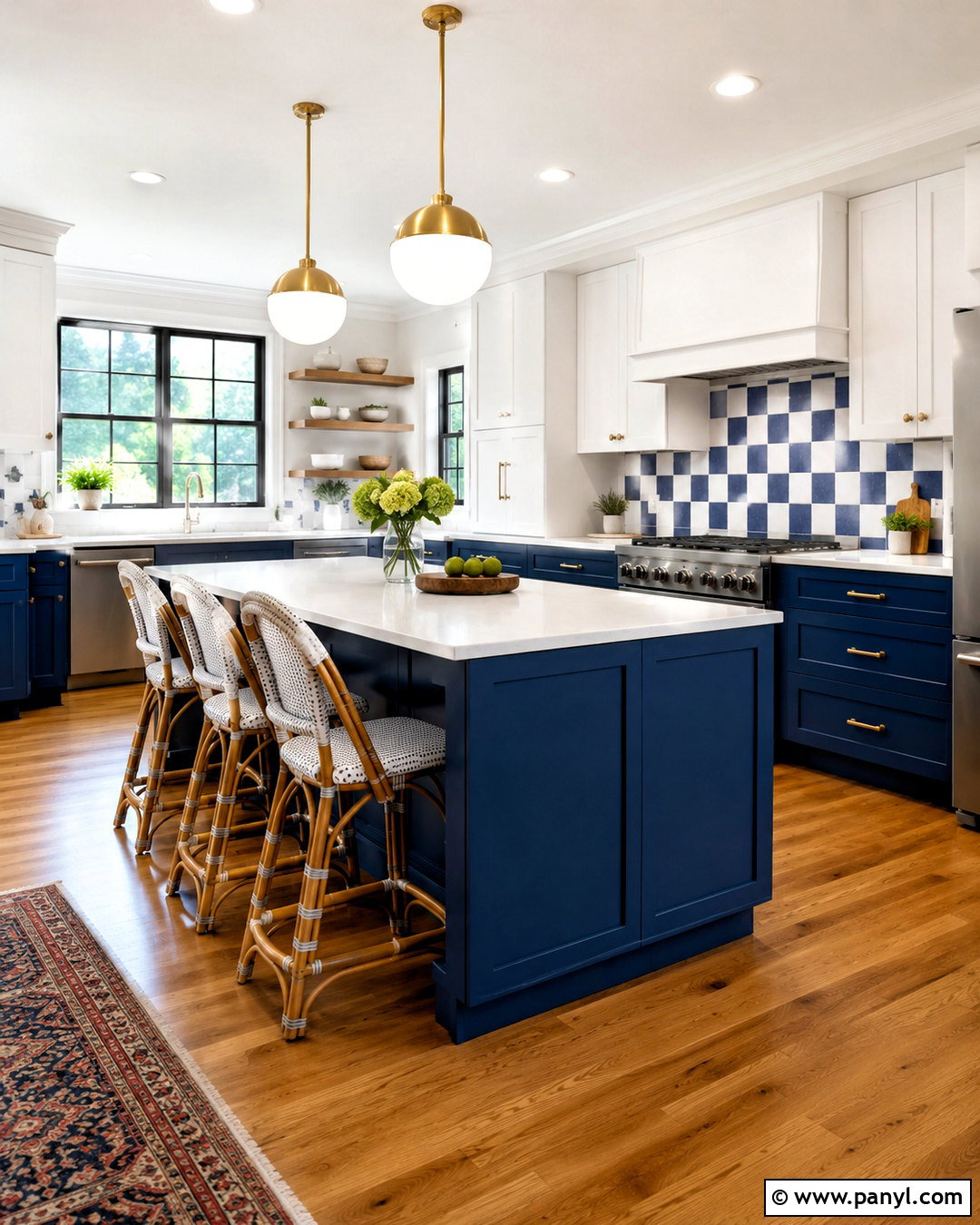 Royal Blue Lower Cabinets With Checkerboard Tile - 20 blue lower cabinets white upper ideas
