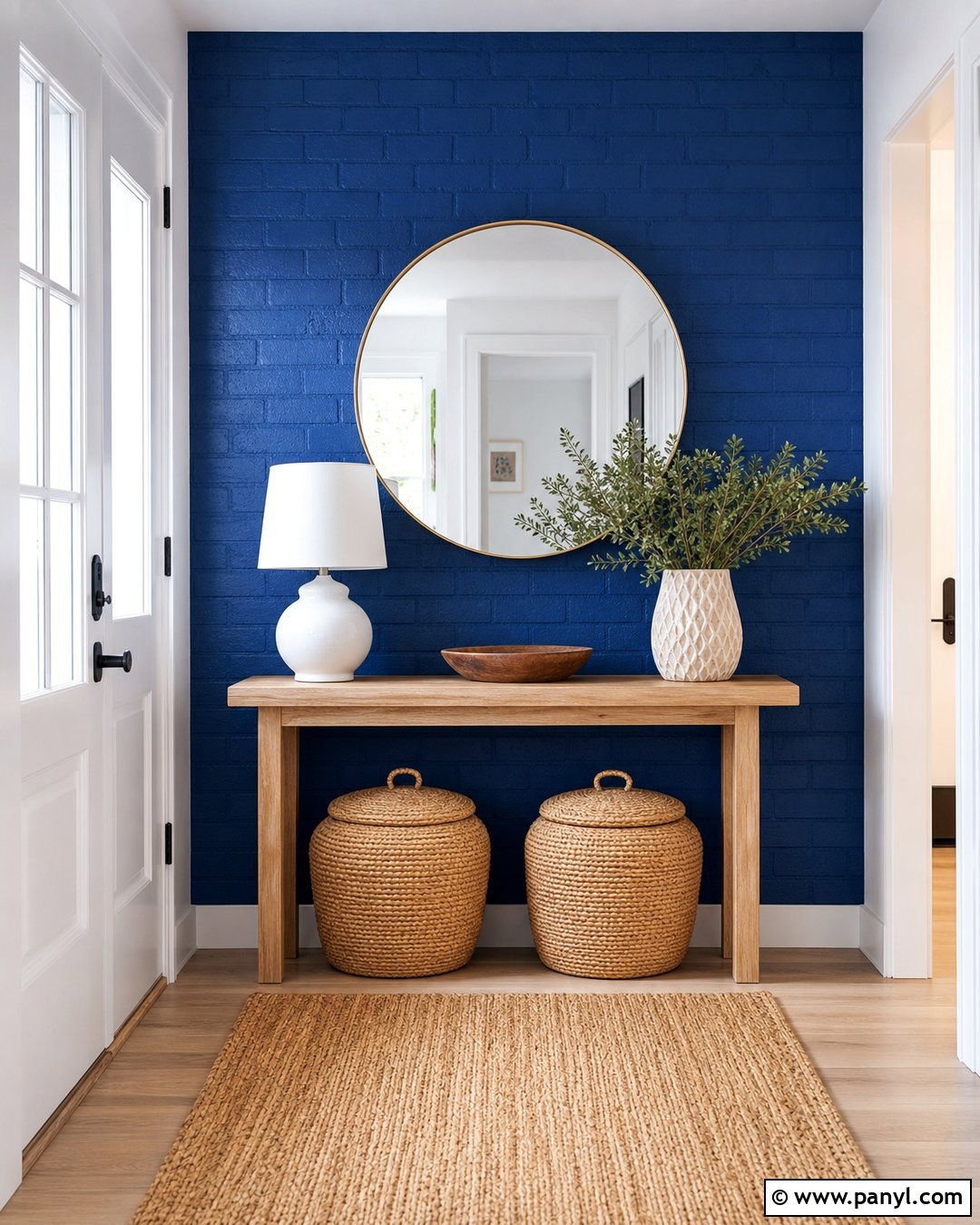 Royal Blue Painted Brick Entryway - 20 Blue Painted Brick Wall Ideas