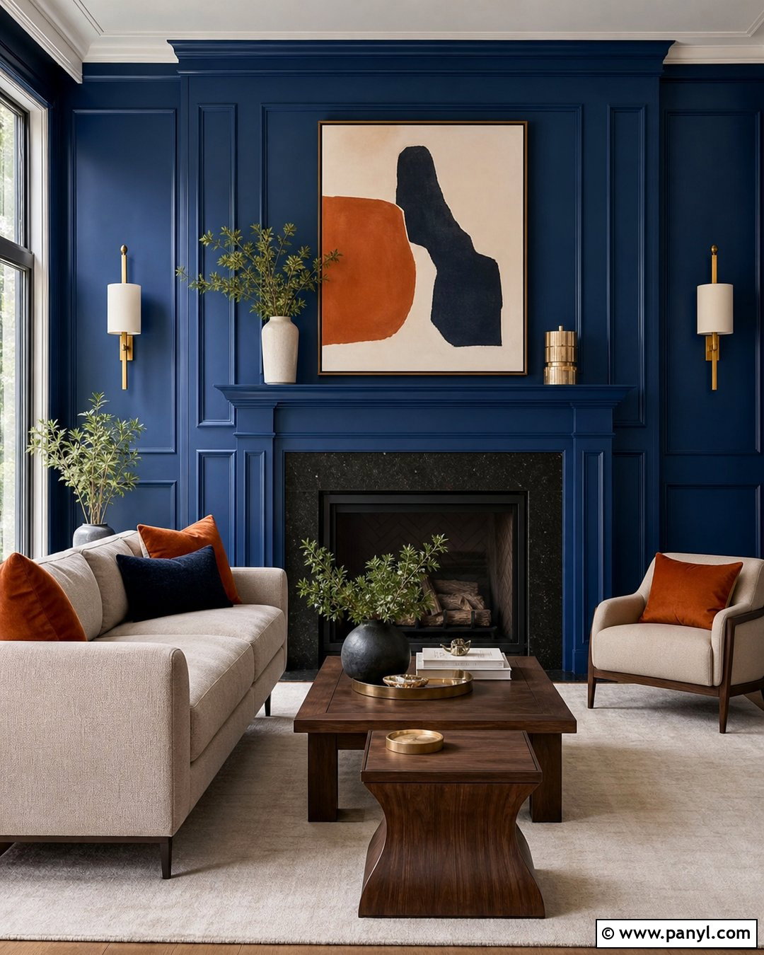 Royal Blue Paneled Fireplace Wall - 30 blue fireplace wall ideas