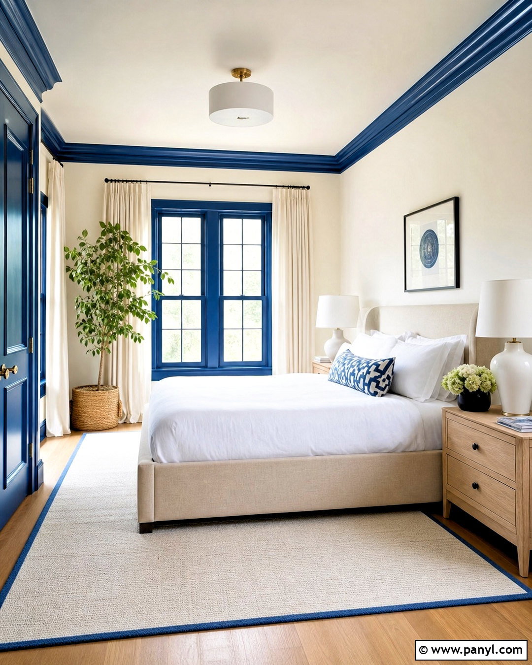 Royal Blue Trim Bedroom With Neutral Furniture - 20 blue trim bedroom ideas