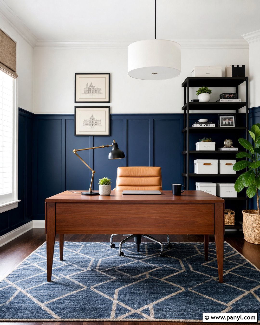 Royal Blue Wainscoting Home Office - 35 blue wainscoting ideas