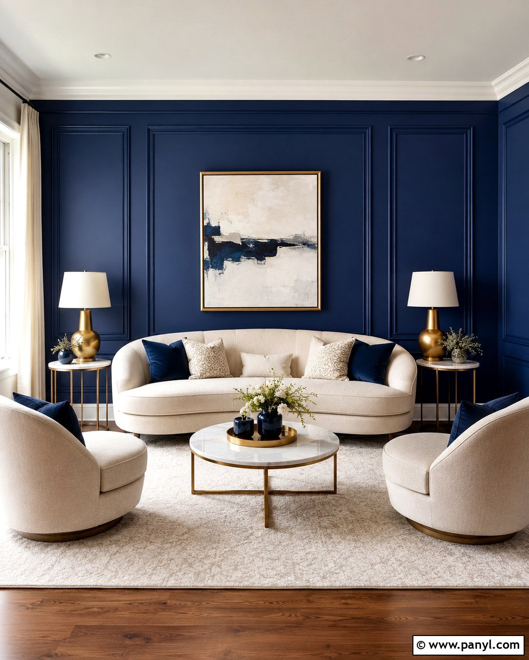Royal Blue Wall With Picture Molding - 20 Royal Blue Feature Wall Ideas