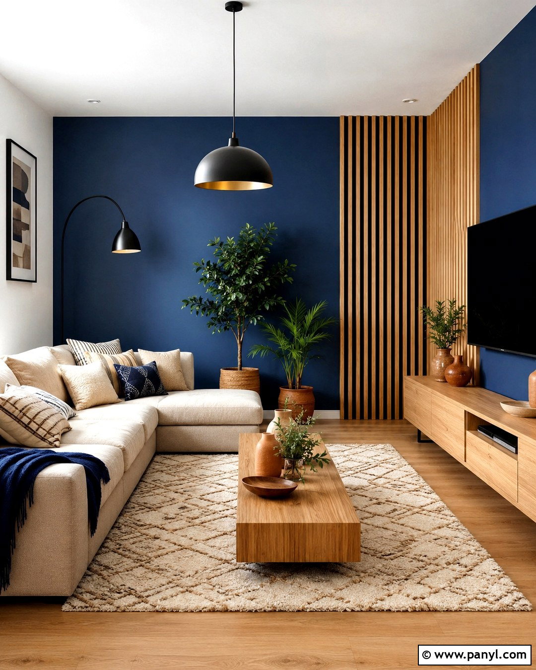 Royal Blue Wall With Wood Slats - 20 Royal Blue Feature Wall Ideas