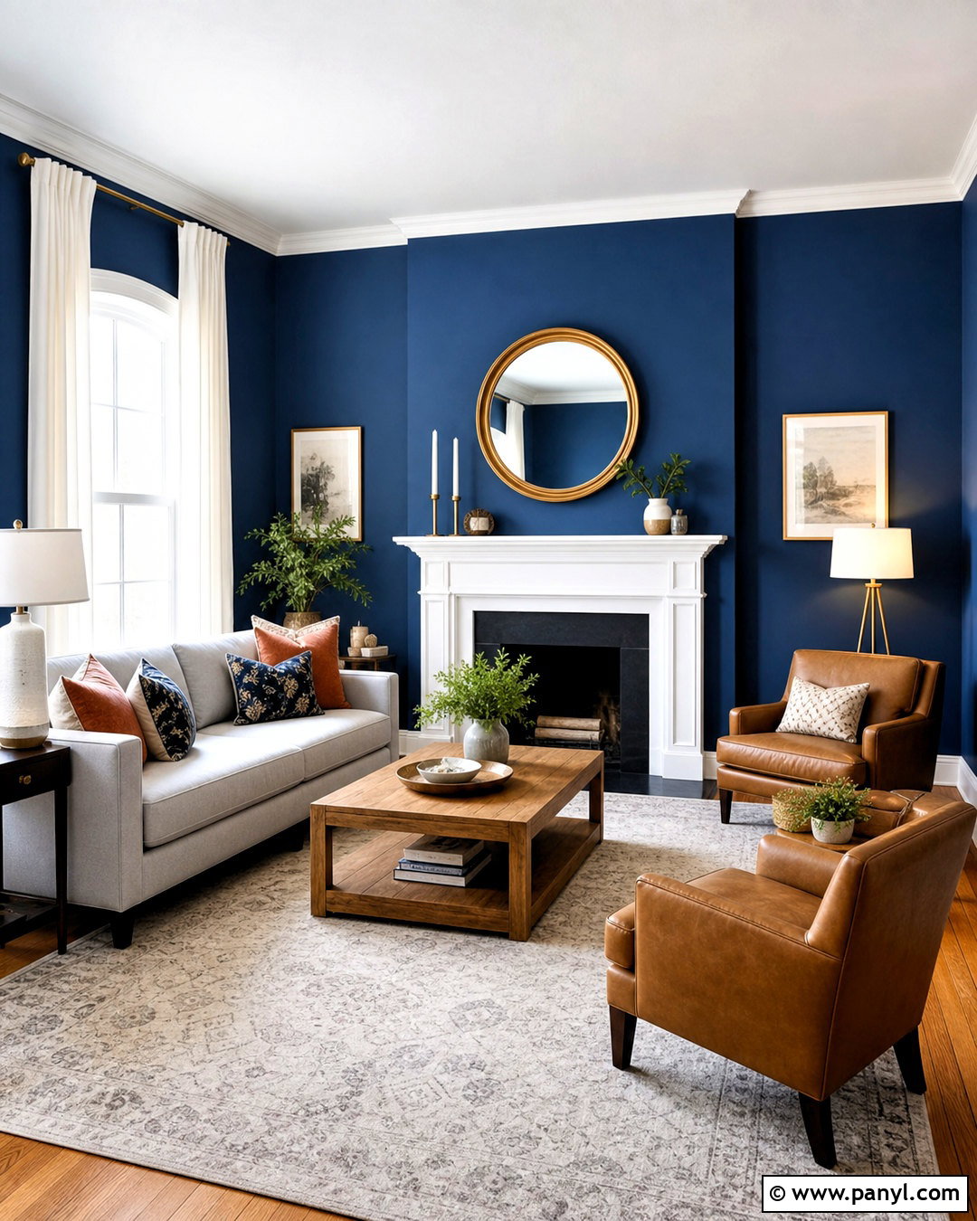 Royal Blue Walls With A White Fireplace - 20 royal blue walls