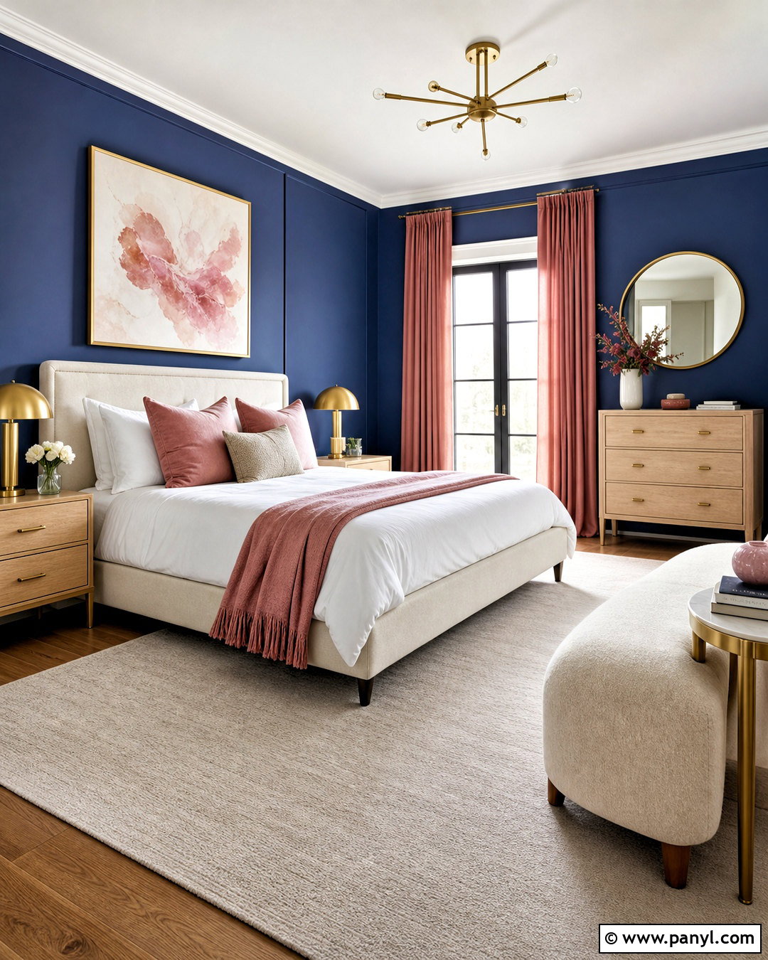 Royal Blue Walls With Blush Pink Decor - 20 royal blue walls