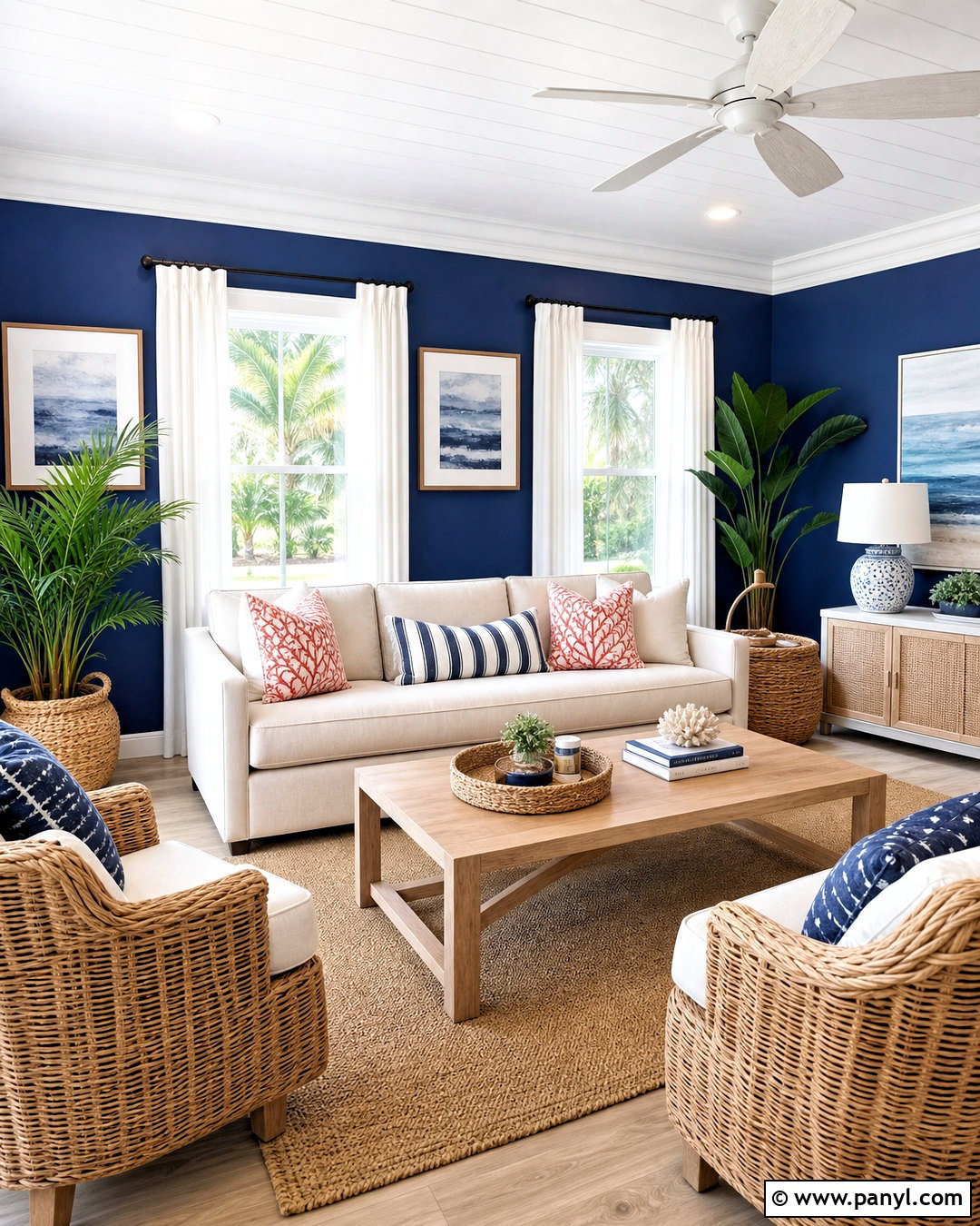 Royal Blue Walls With Coral Decor - 20 royal blue walls
