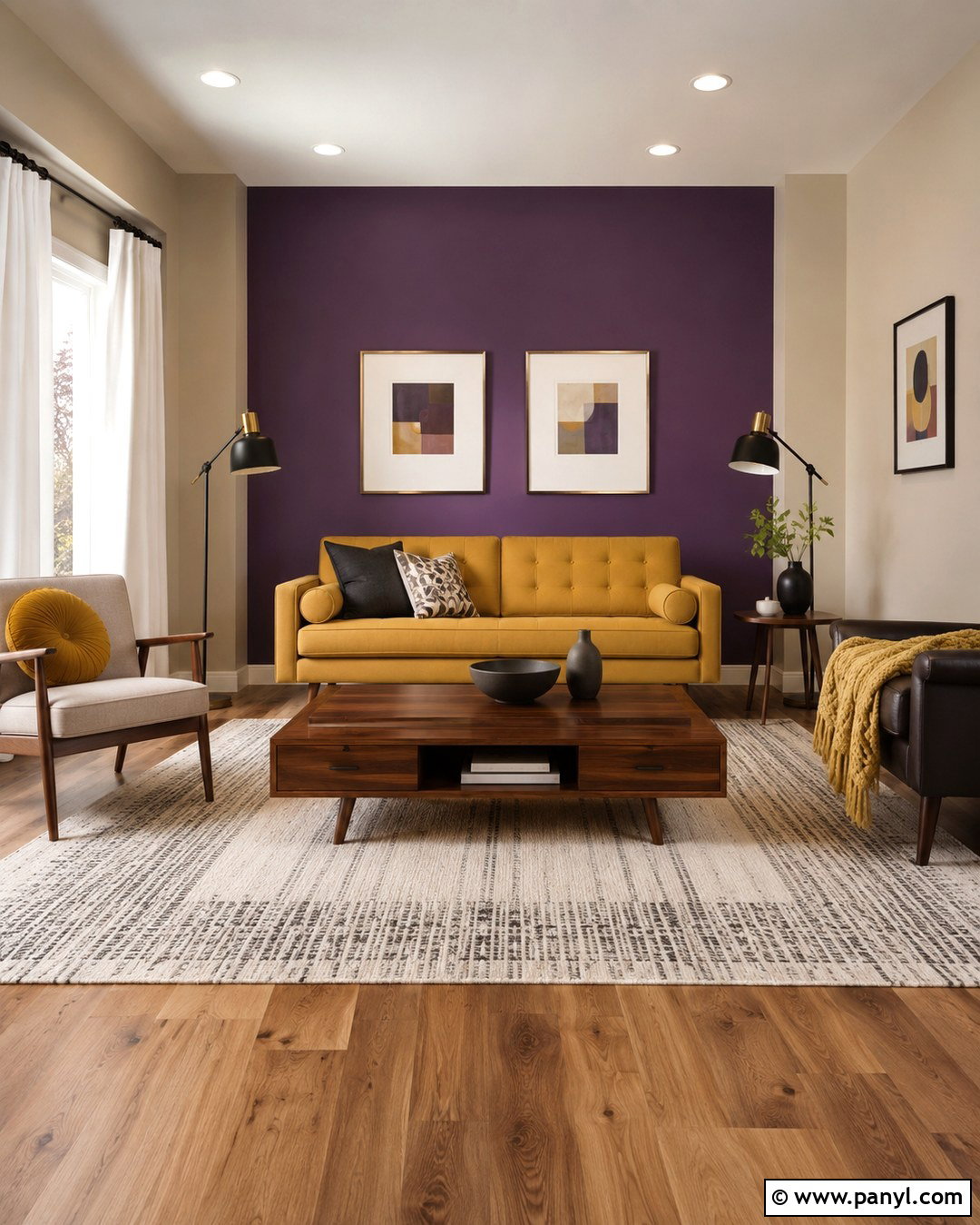 Royal Purple Wall With Mustard Yellow - 20 Royal Purple Wall Ideas