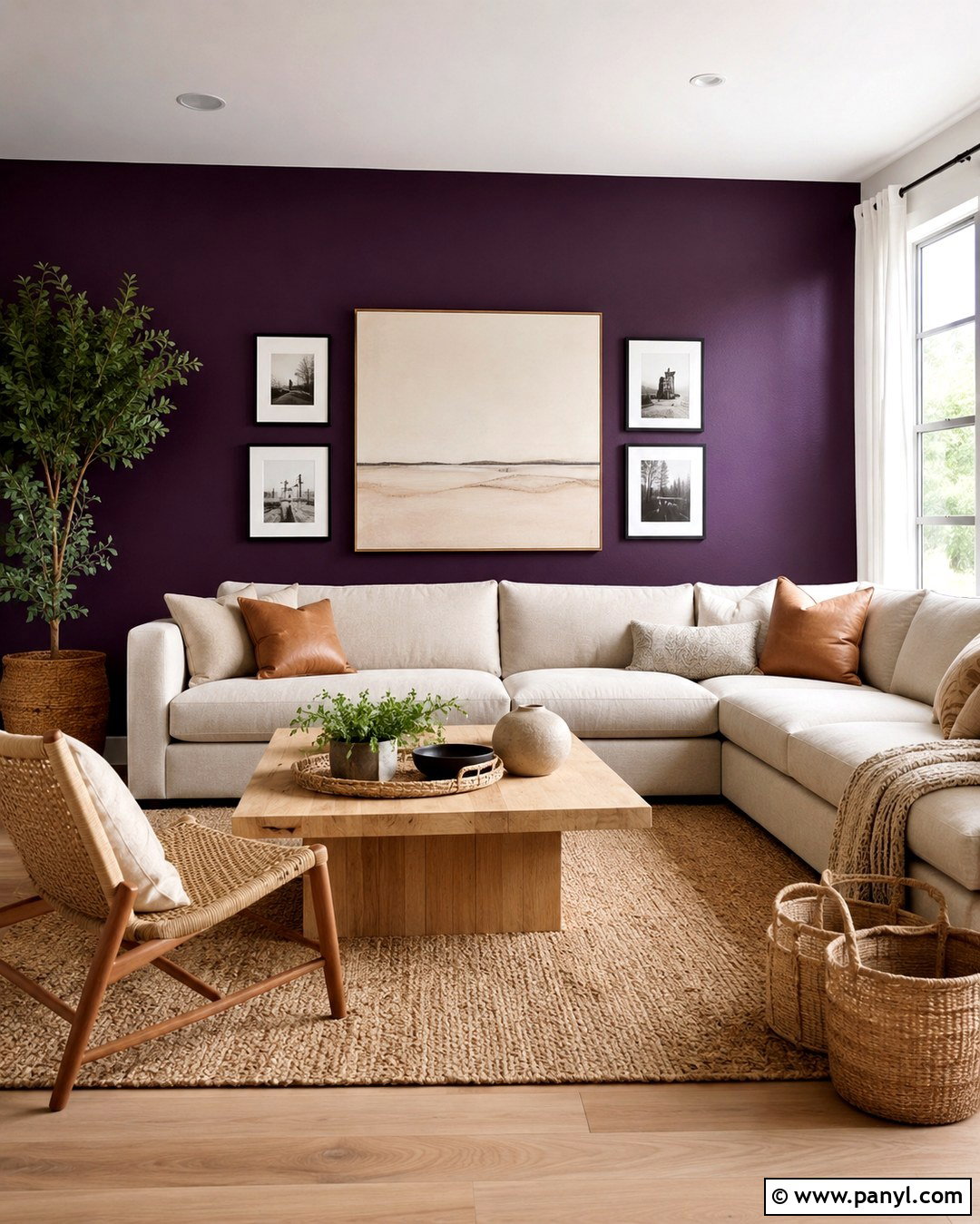Royal Purple Wall With Warm Neutrals - 20 Royal Purple Wall Ideas