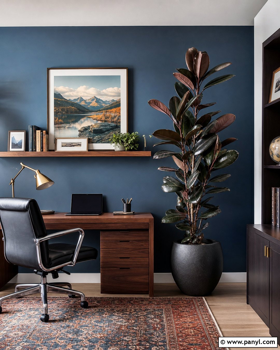Rubber Plant Against Slate Blue Wall - 20 Green Plant Against Blue Wall Ideas