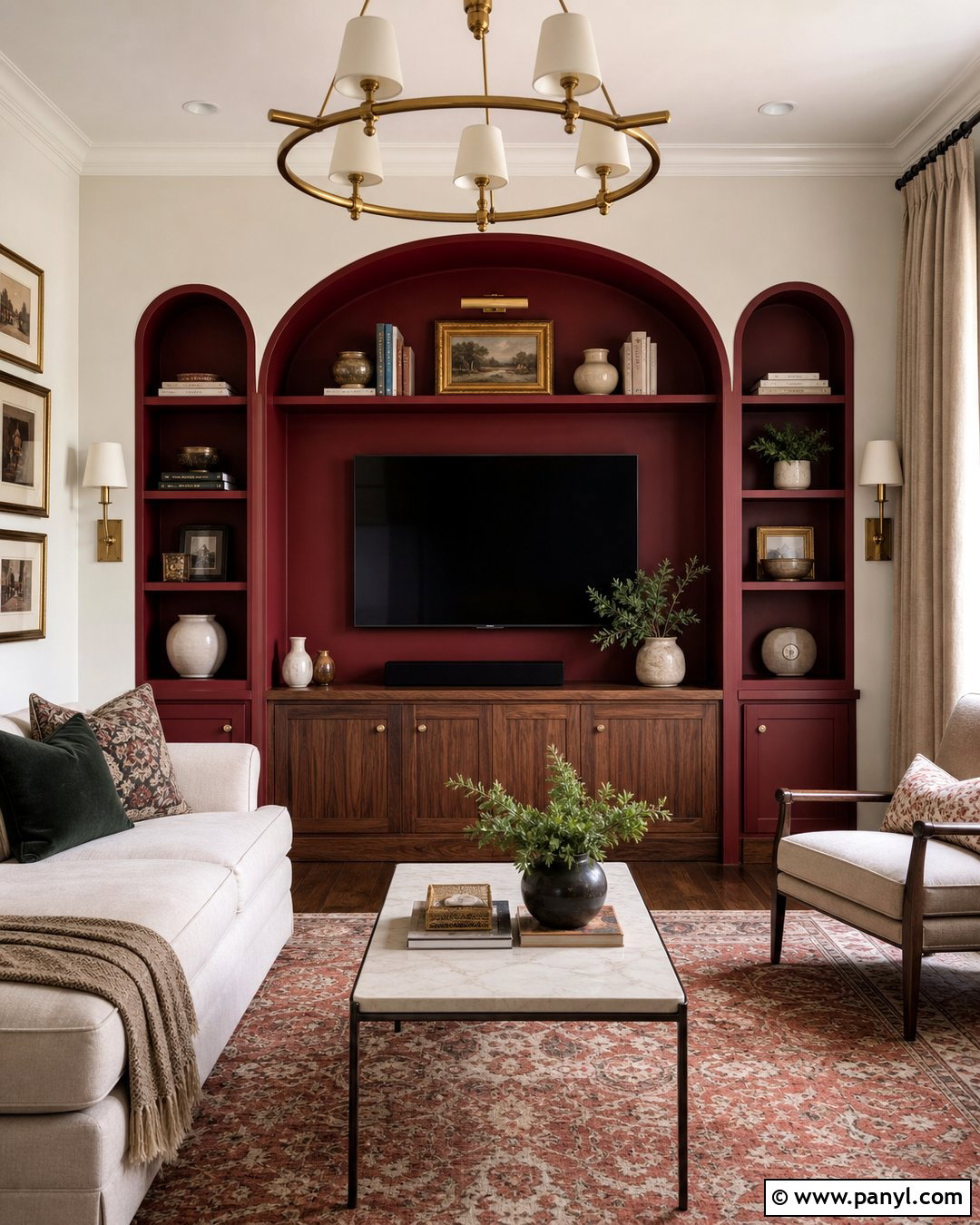 Ruby Red Niche Living Room Wall - 35 royal paint wall design for living room ideas