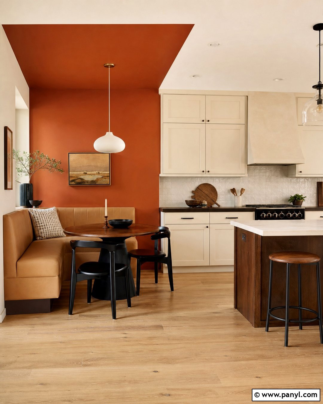 Rust And Beige Ceiling Height Kitchen Wall - 20 Color Block Kitchen Wall Ideas