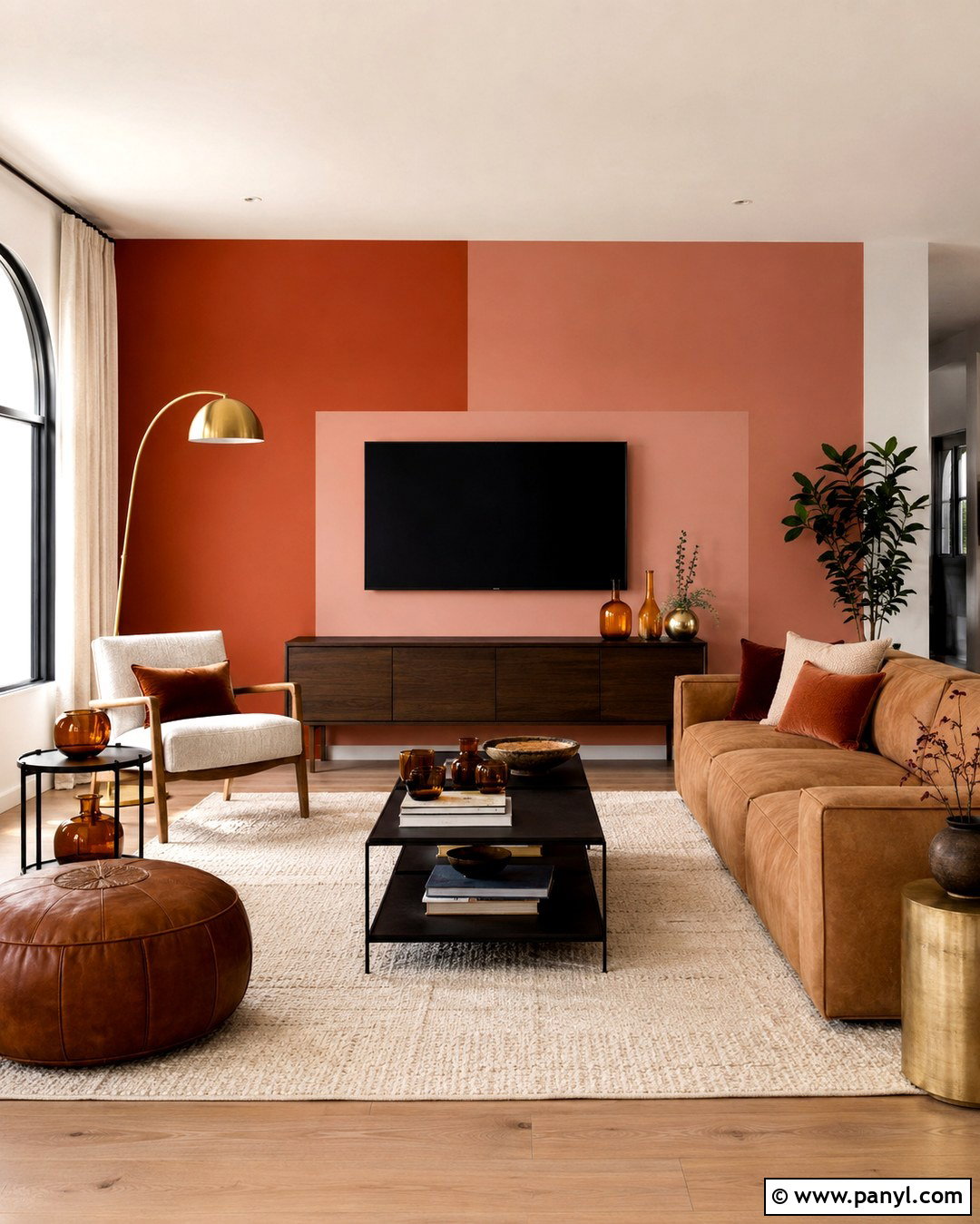 Rust And Blush TV Wall - 20 Color Block Wall Behind Tv Ideas