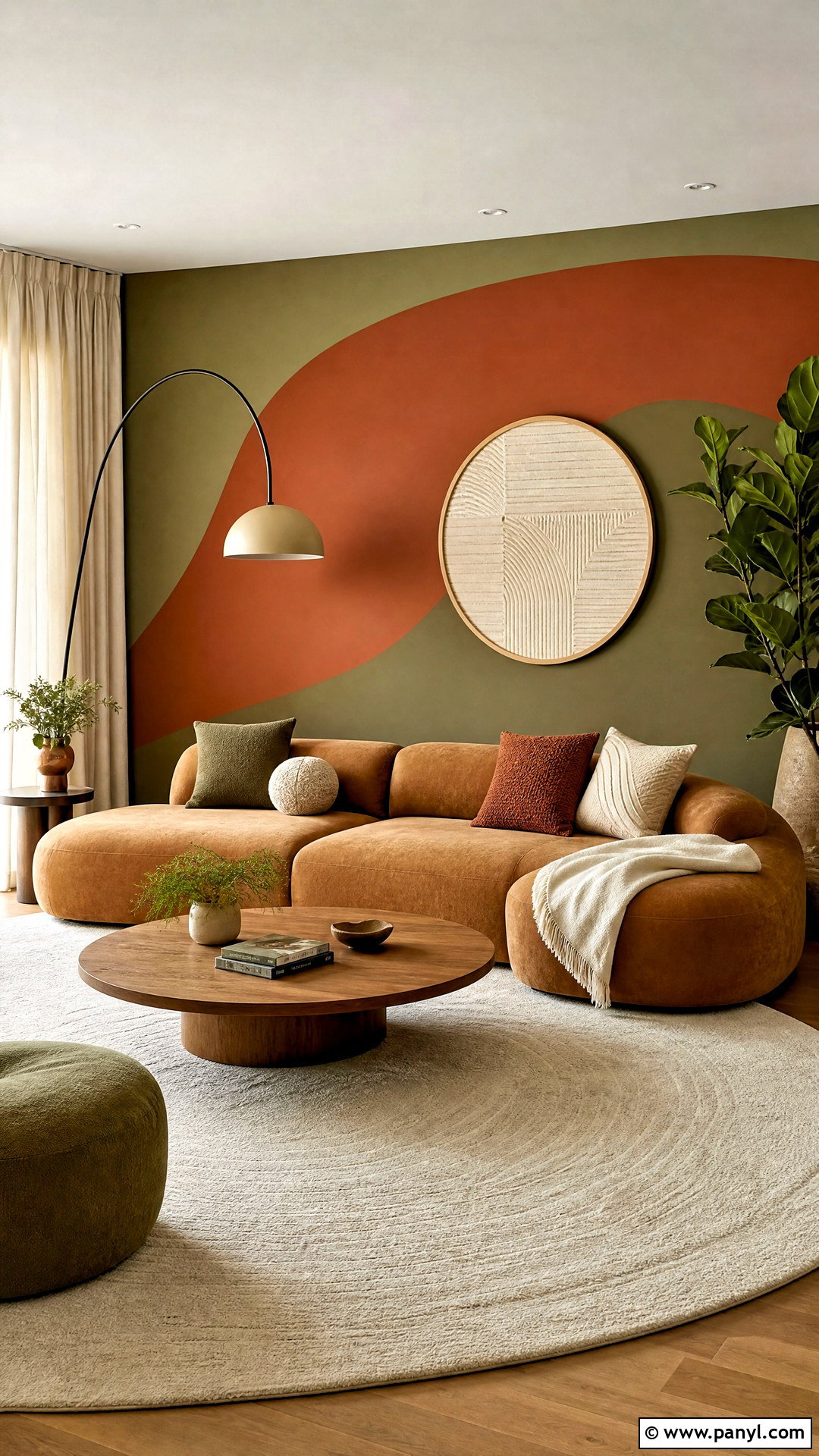 Rust And Olive Curved Accent Wall - 20 2 tone accent wall ideas