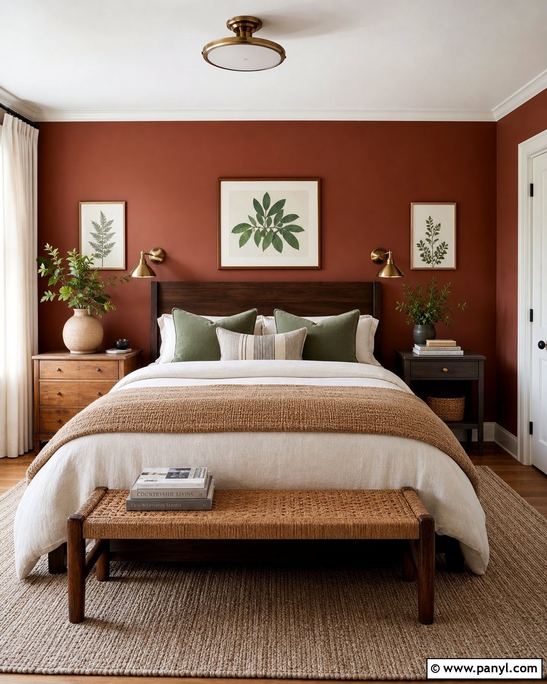 Rust Bedroom Accent Wall With Dark Wood Bed - 30 Rust Accent Wall Ideas