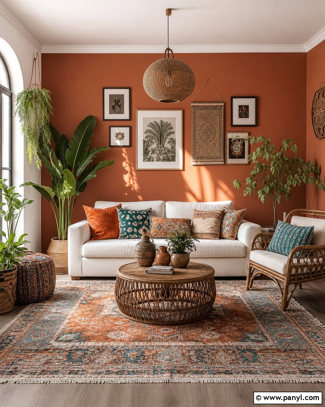 Rust Boho Living Room Accent Wall - 30 Rust Accent Wall Ideas
