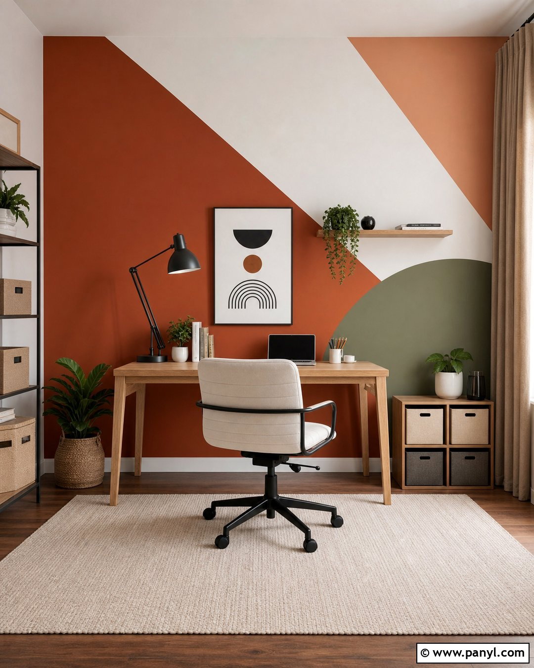 Rust Geometric Painted Accent Wall - 30 Rust Accent Wall Ideas