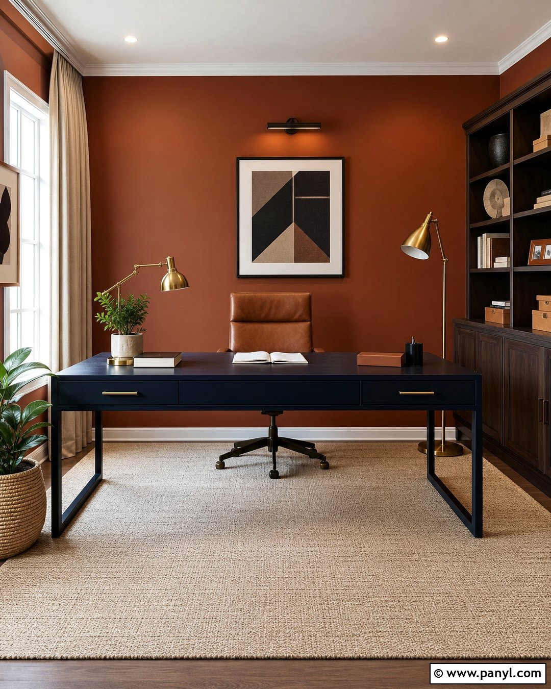 Rust Home Office With Navy Furniture - 35 rust wall color ideas