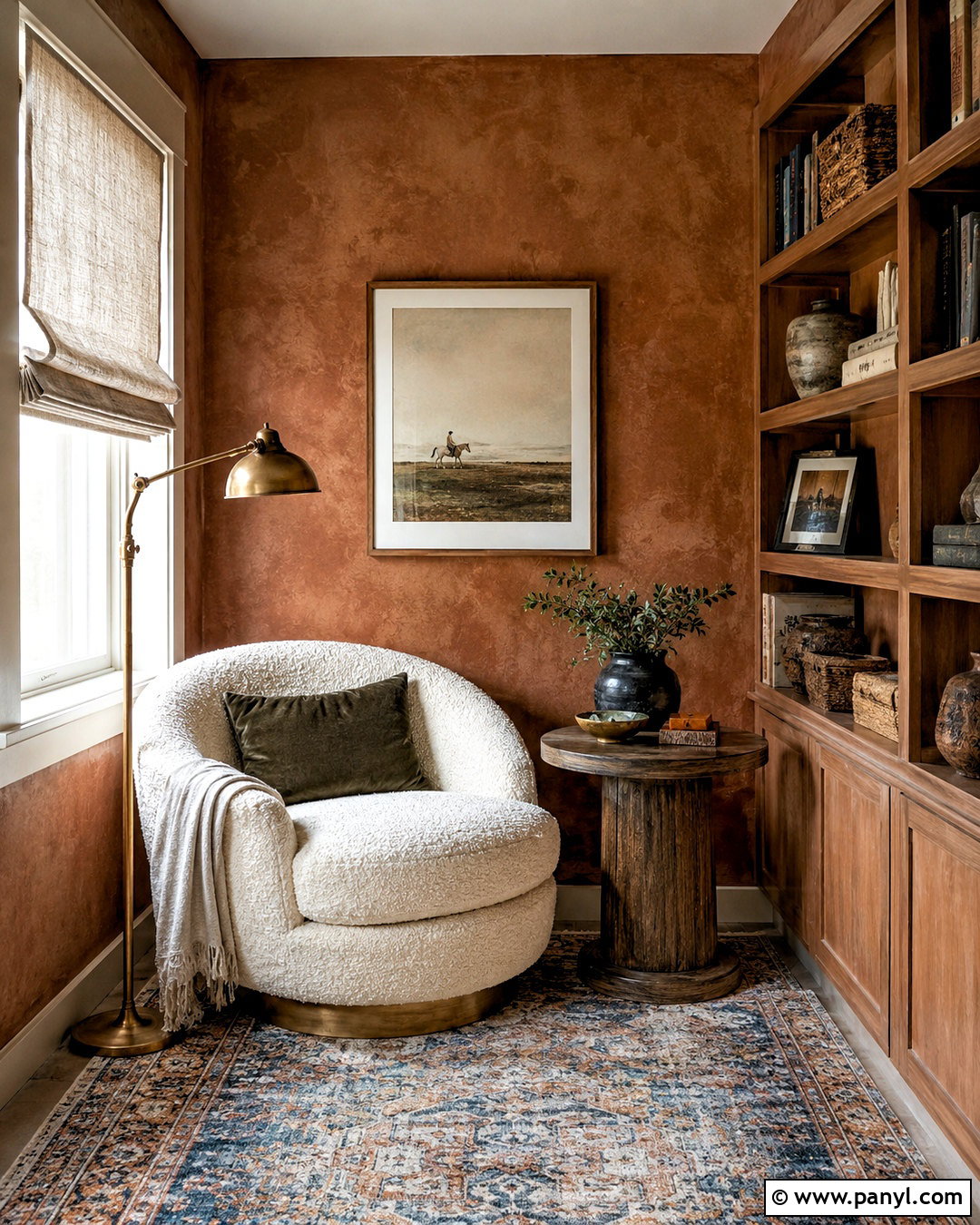 Rust Limewash Texture Reading Nook - 20 limewash texture ideas