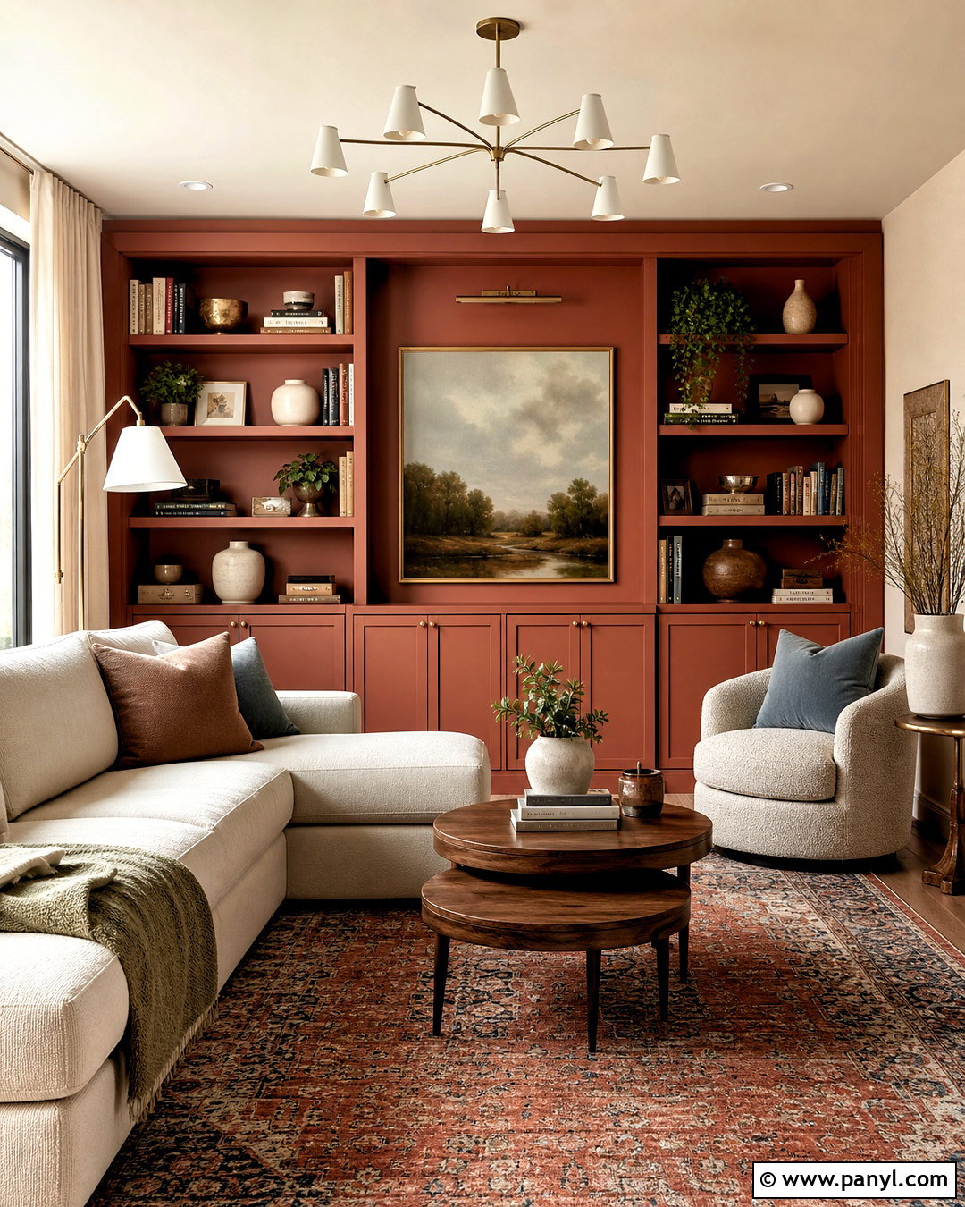 Rust Living Room With Built-In Shelves - 20 rust living room ideas