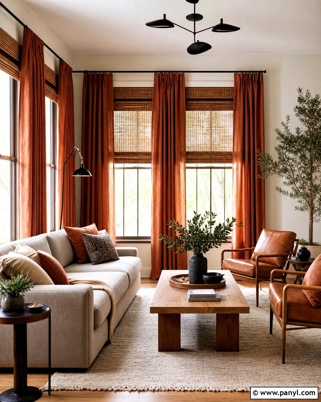Rust Living Room With Floor-Length Curtains - 20 rust living room ideas
