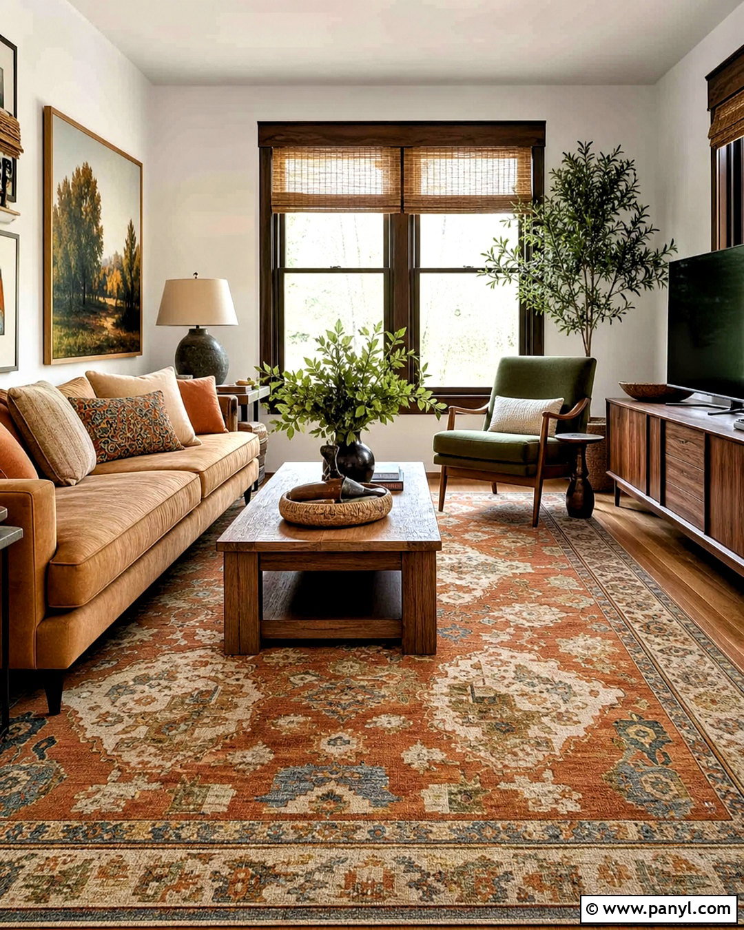 Rust Living Room With Patterned Rug - 20 rust living room ideas