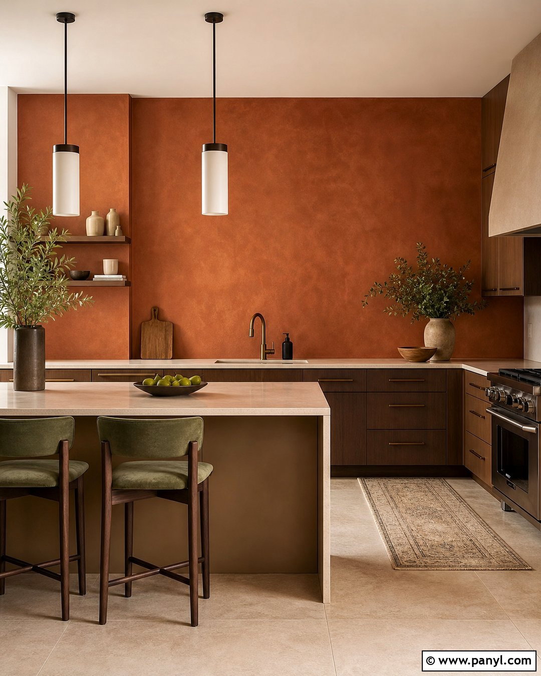 Rust Microcement Kitchen Accent Wall - 20 Modern Kitchen With Colorful Accent Wall Ideas