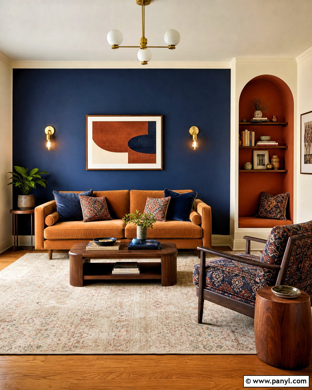 Rust Orange And Deep Blue Wall Combination - 20 wall painting colour combination ideas