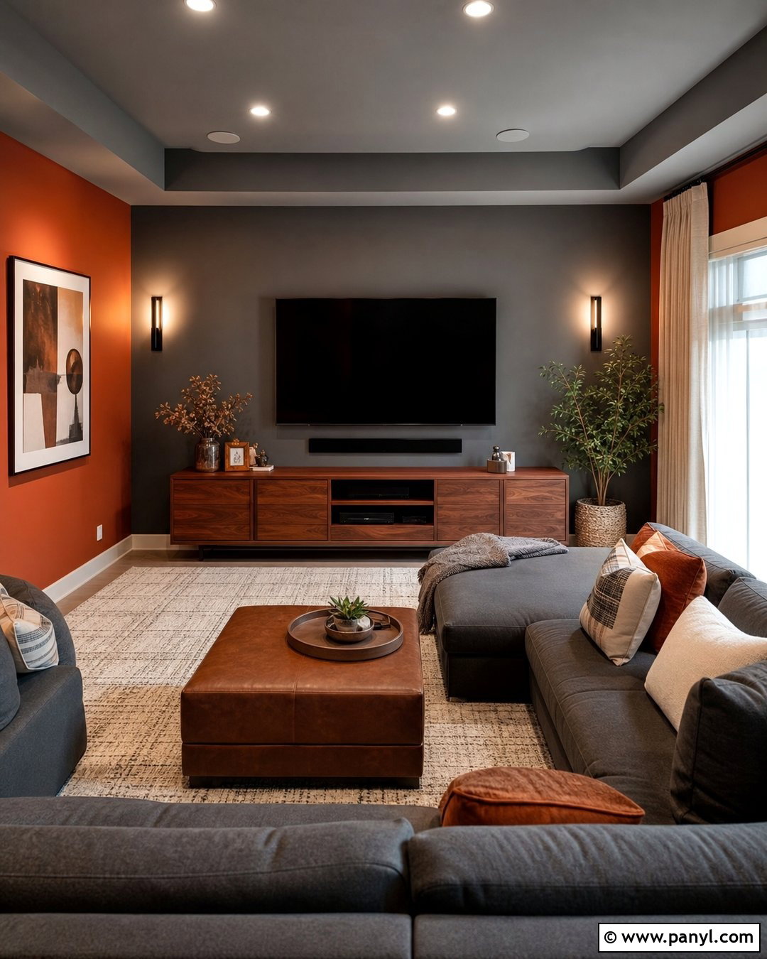 Rust Orange And Warm Gray Two Tone Wall - 35 2 Tone Wall Paint Ideas