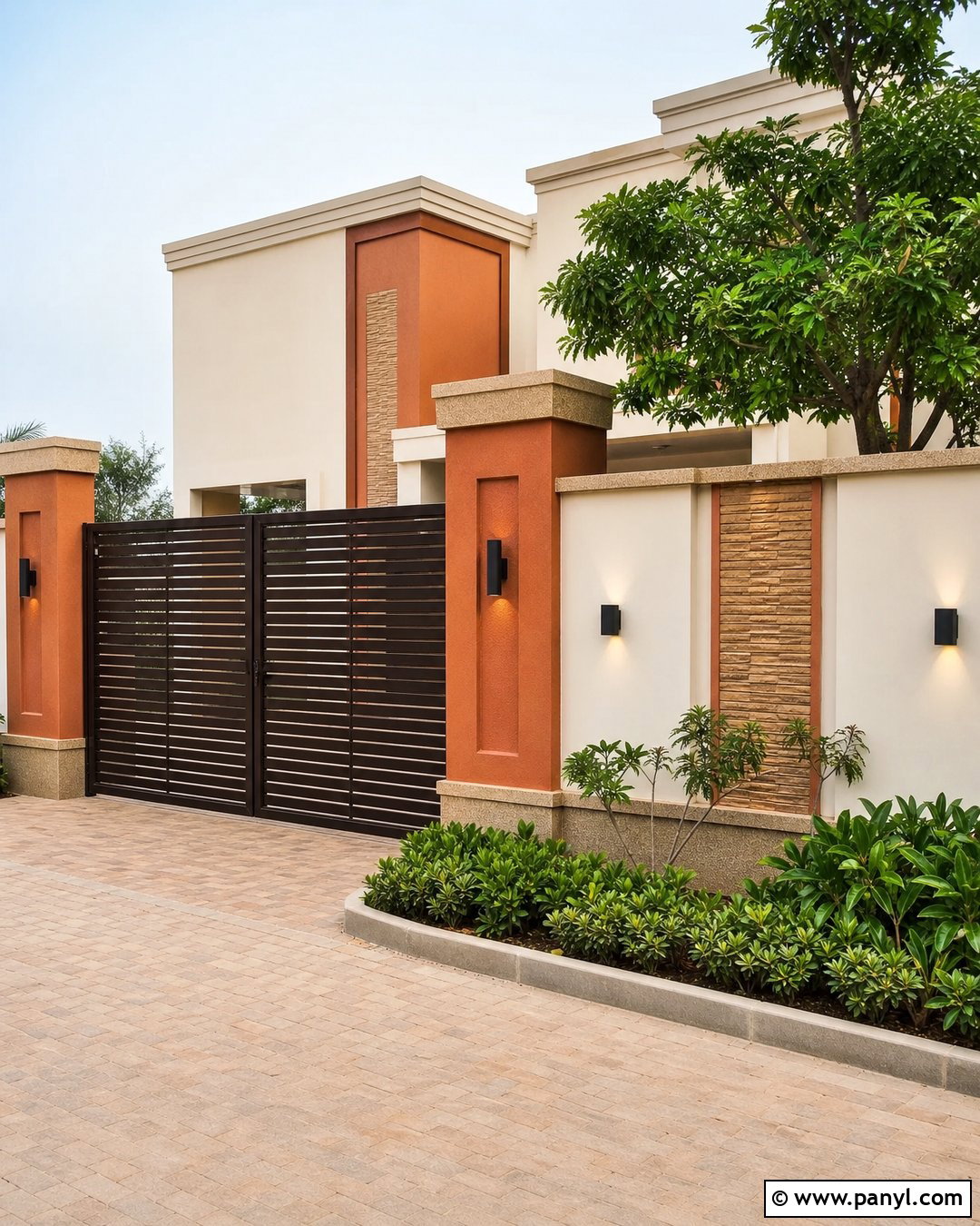 Rust Orange And Warm White Compound Wall - 30 compound wall colour combinations