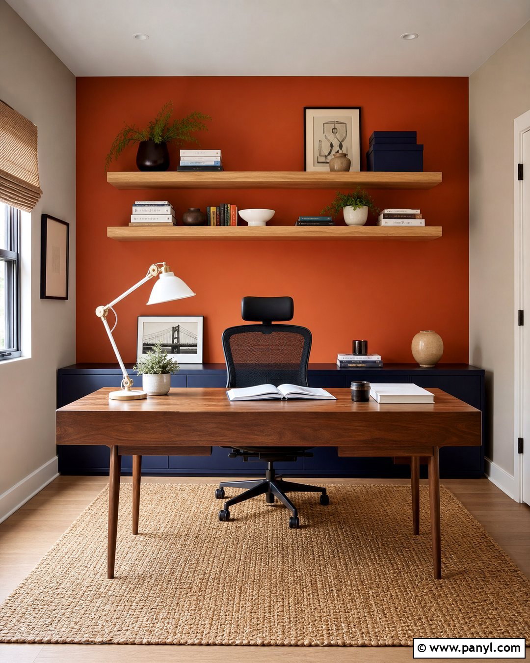 Rust Orange Feature Wall Home Office - 30 orange feature wall ideas
