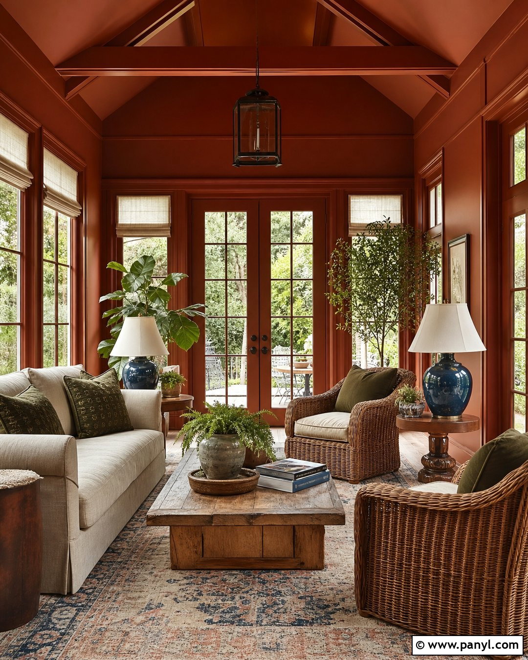 Rust Orange Sunroom Walls And Trim - 25 Same Color Trim And Walls