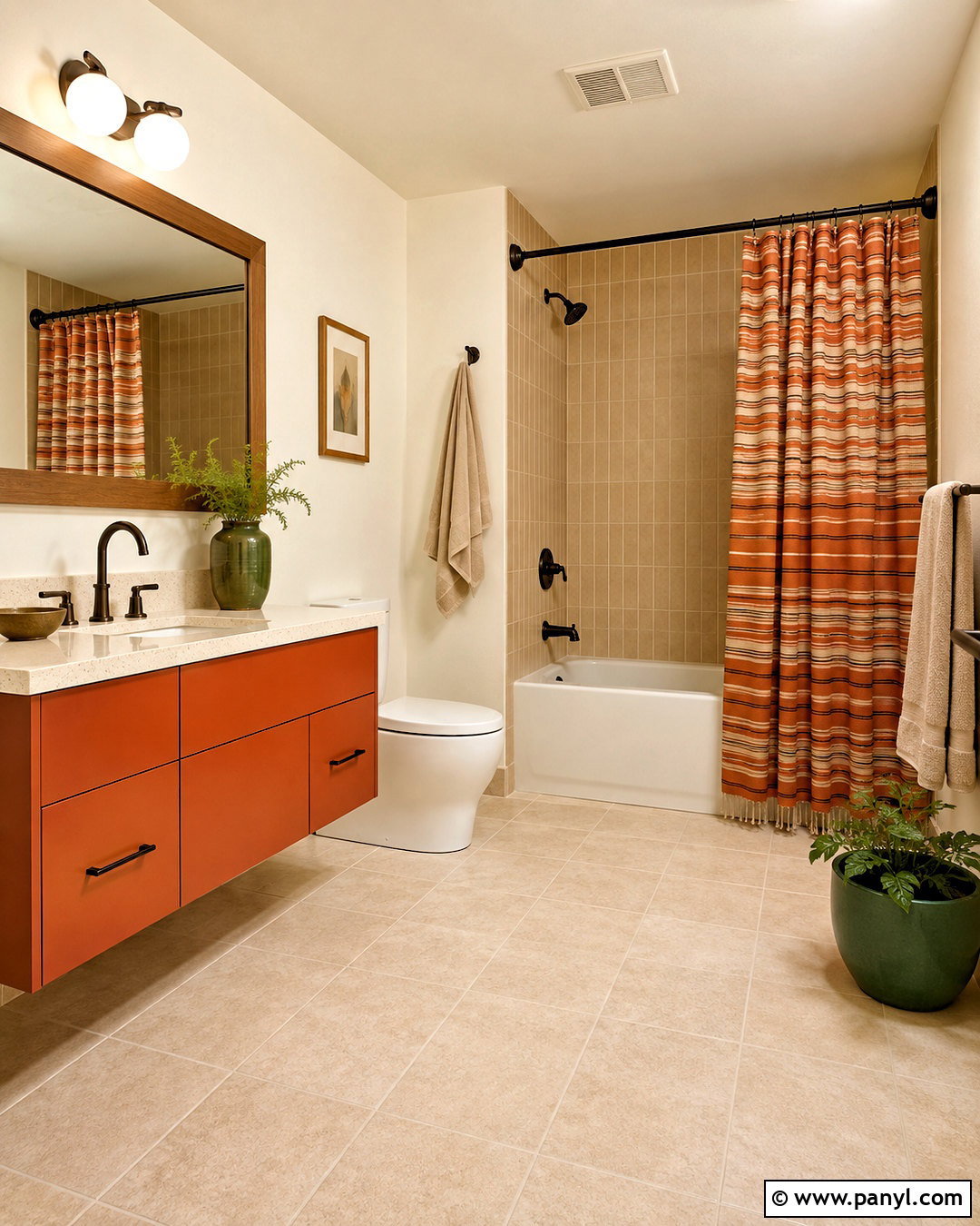 Rust Orange Vanity With Beige Bathroom Tiles - 20 What Color Goes With Beige Bathroom Tiles