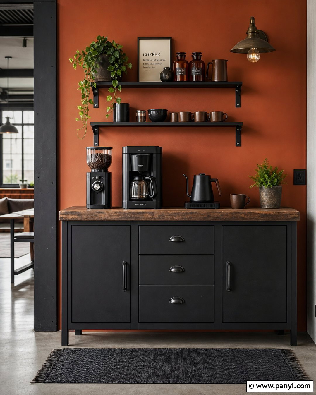 Rust Orange Wall Coffee Station - 20 Orange Wall Coffee Setup Ideas