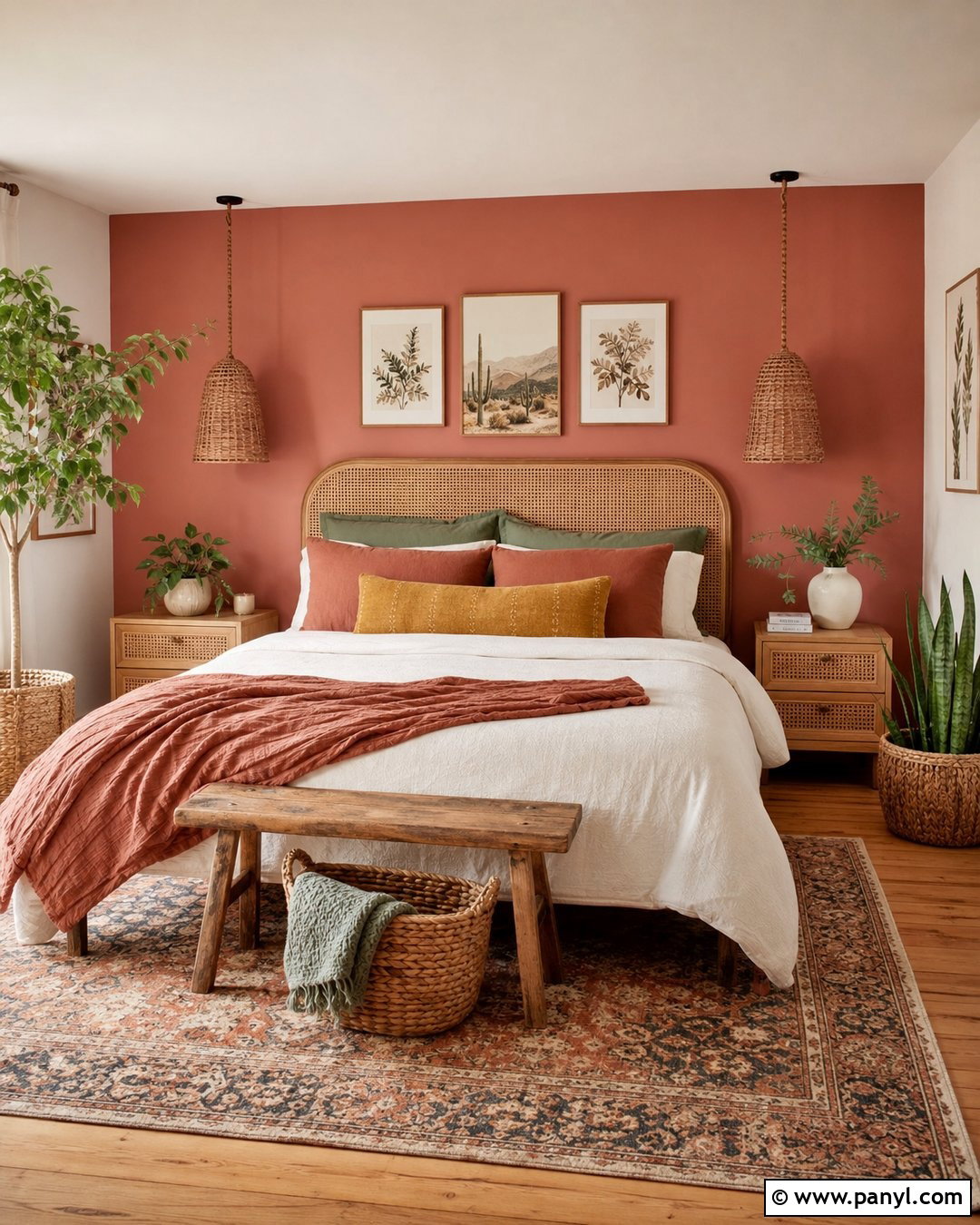 Rust Pink Accent Wall Boho Bedroom - 20 Rust Pink Accent Wall Ideas