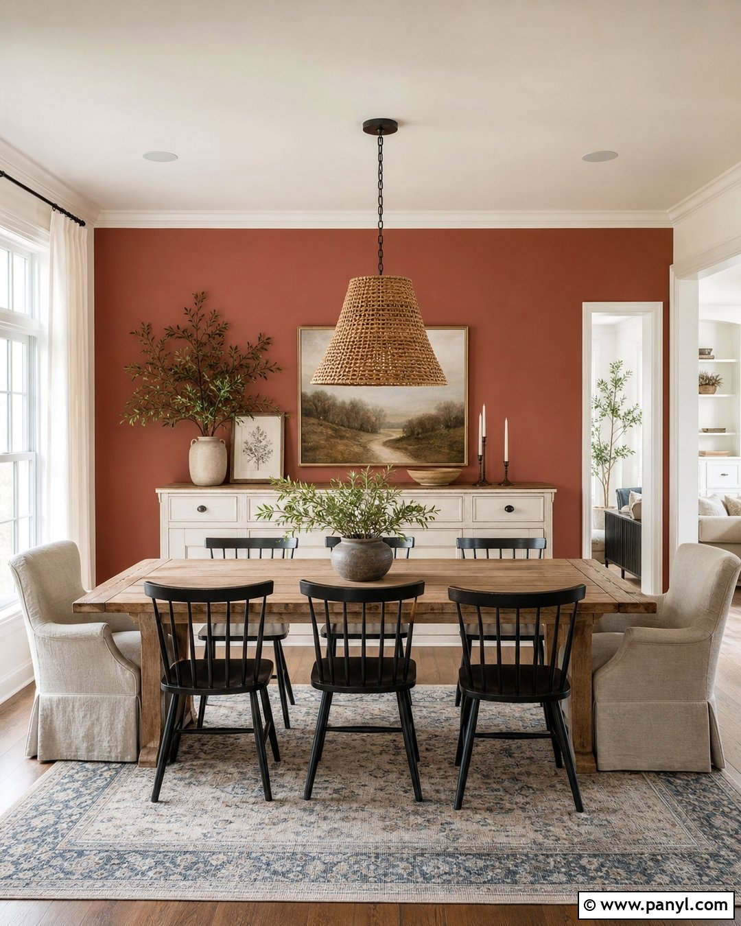 Rust Pink Accent Wall Farmhouse Dining Room - 20 Rust Pink Accent Wall Ideas