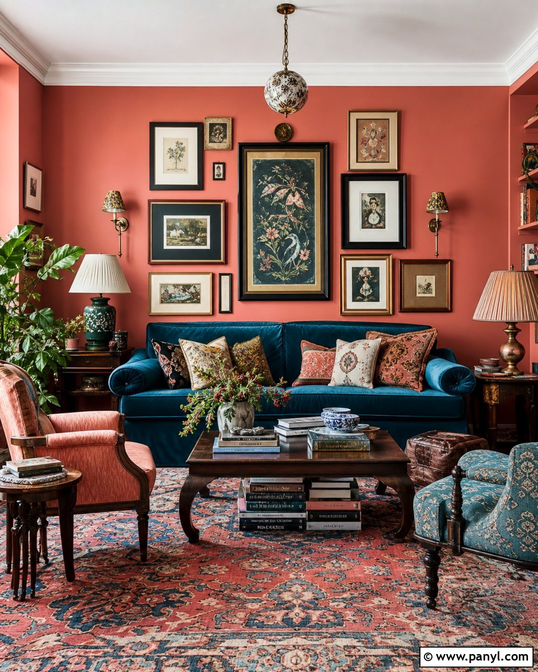 Rust Pink Accent Wall Maximalist Room - 20 Rust Pink Accent Wall Ideas