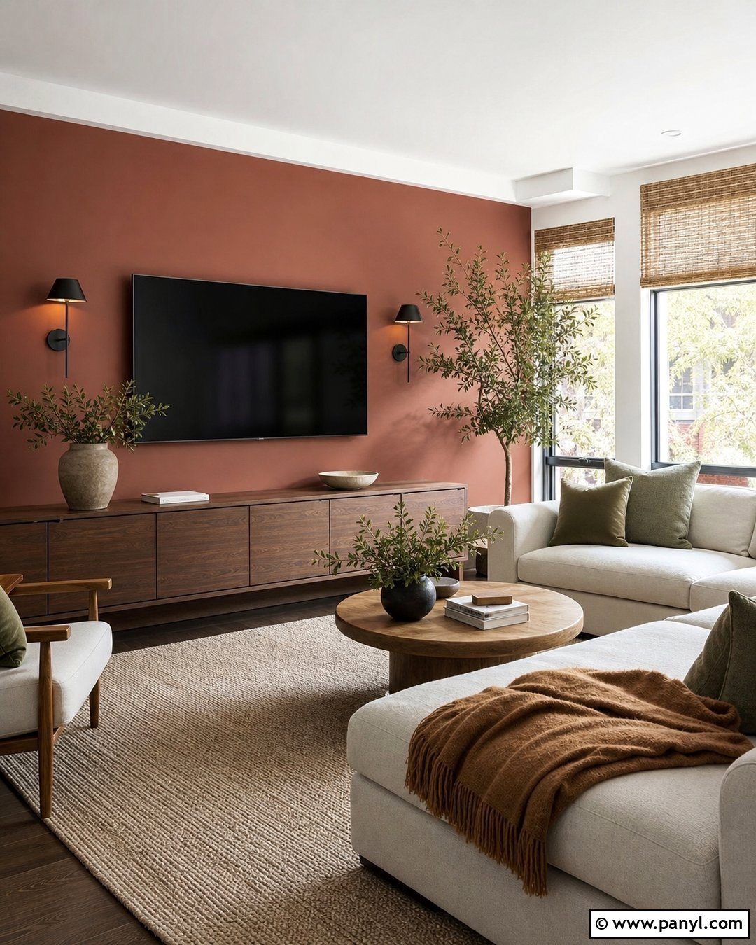 Rust Pink Accent Wall TV Room - 20 Rust Pink Accent Wall Ideas