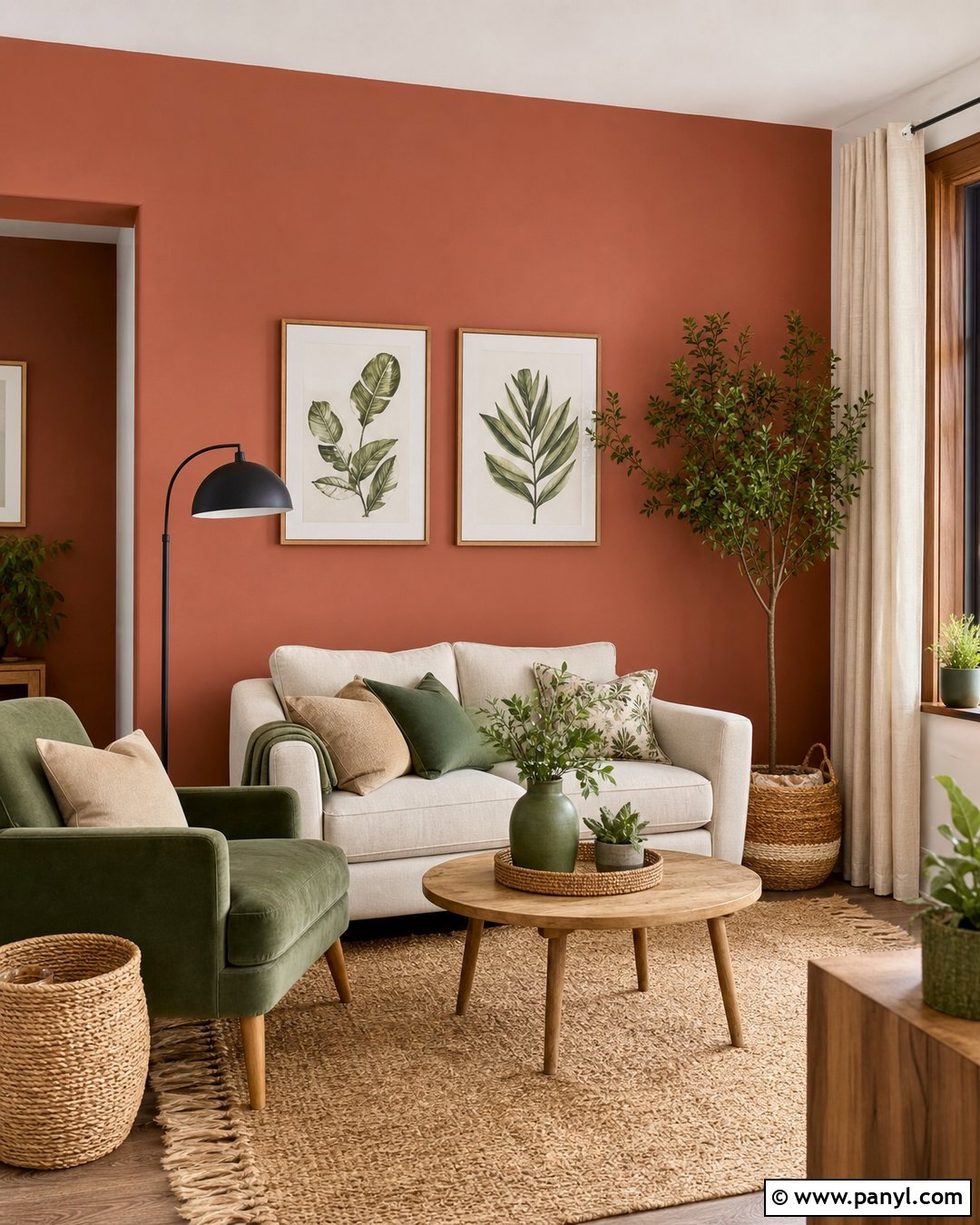 Rust Pink Accent Wall With Sage Green - 20 Rust Pink Accent Wall Ideas