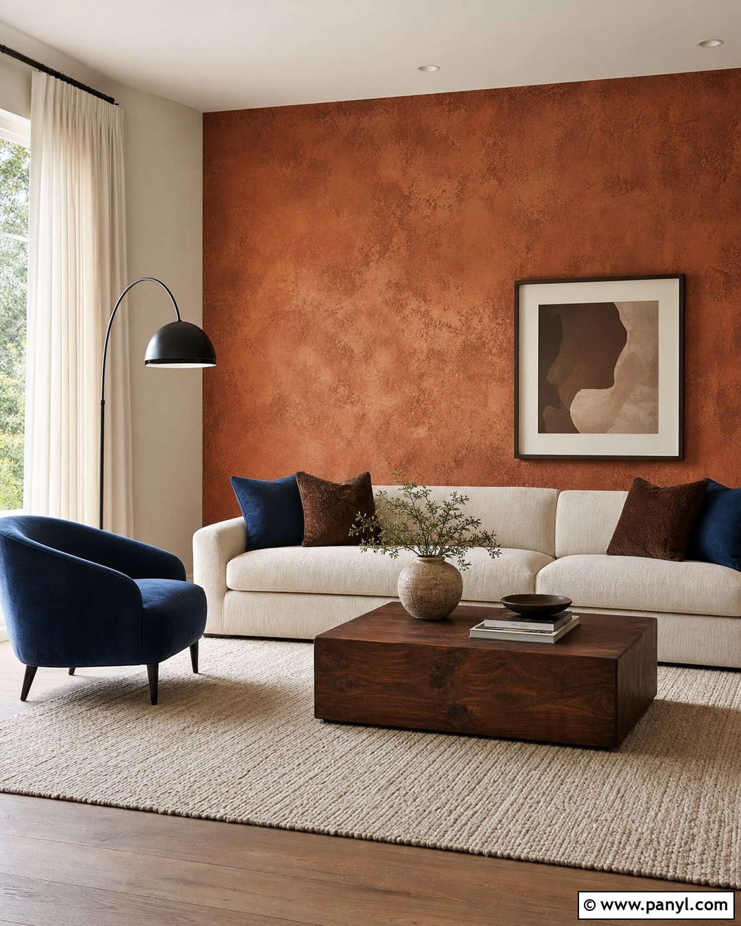 Rust Plaster Living Room Accent Wall - 35 colorful accent wall ideas