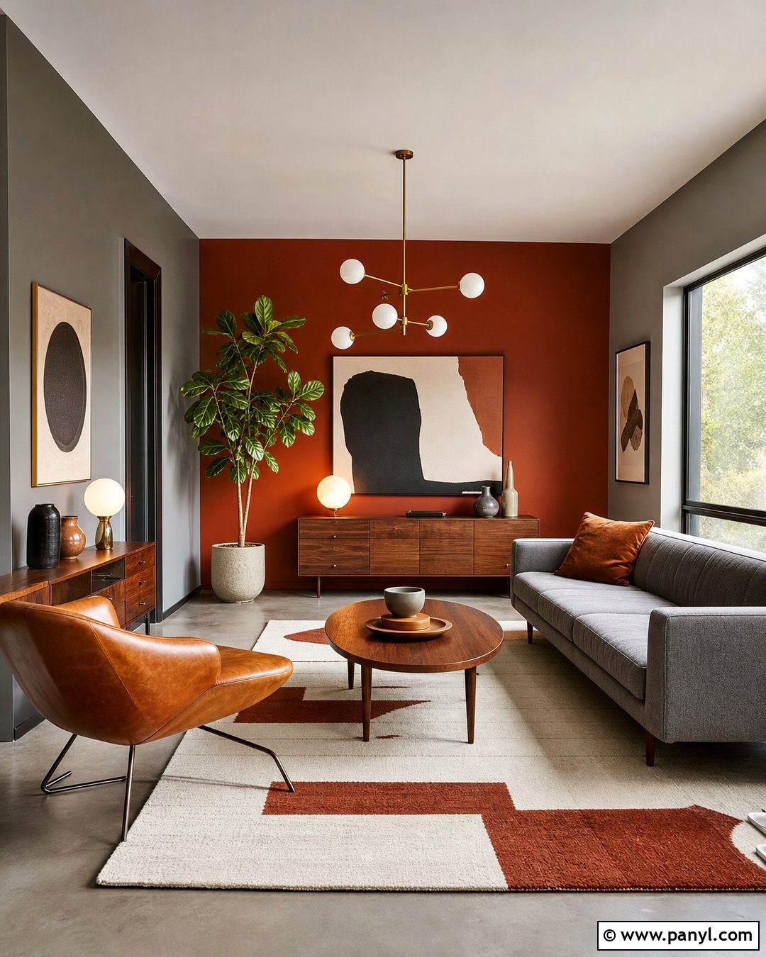 Rust Red And Grey Midcentury Walls - 20 Red And Grey Walls