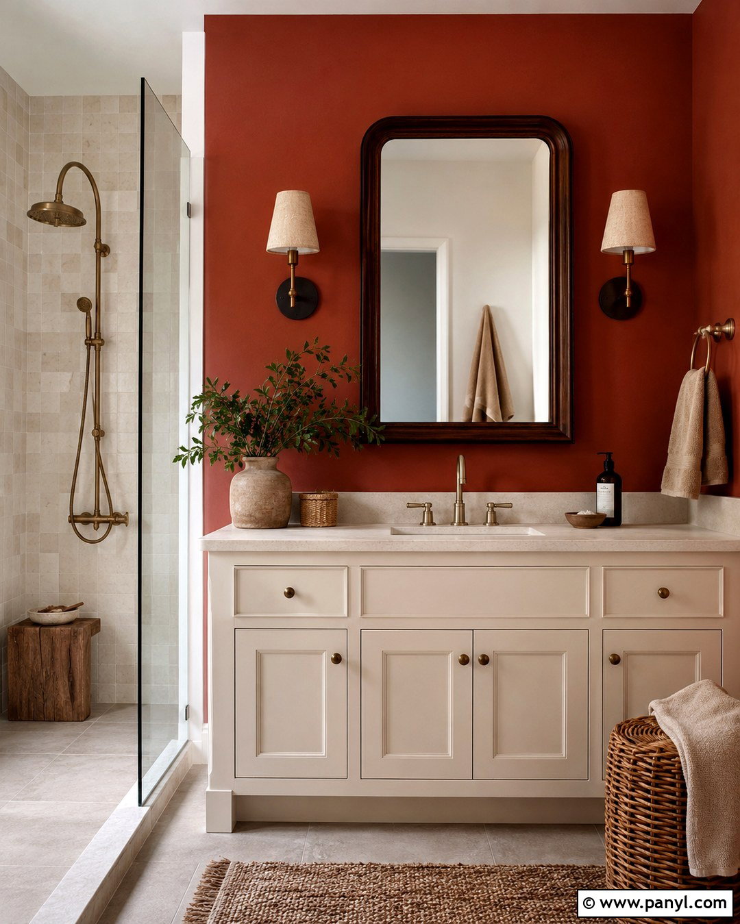 Rust Red Bathroom Wall - 20 One Wall Painted Bathroom Ideas